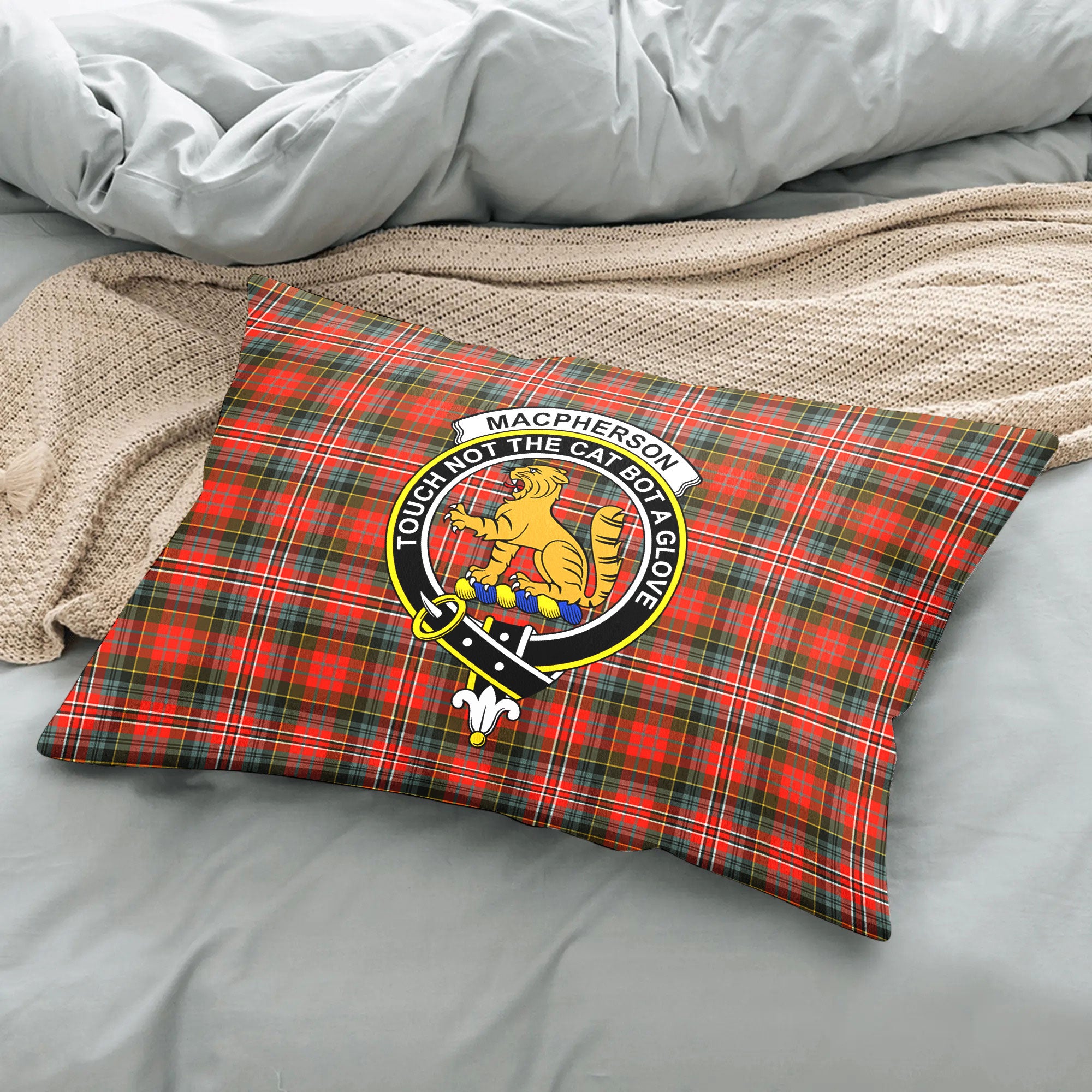 MacPherson Weathered Tartan Crest Pillow Cover