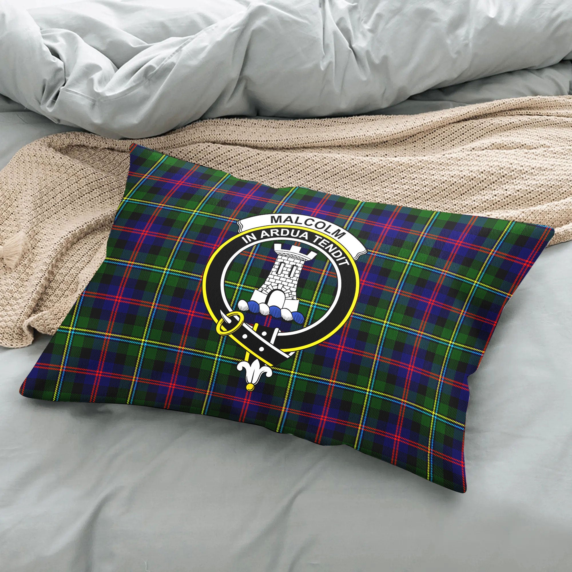 Malcolm (or MacCallum) Tartan Crest Pillow Cover