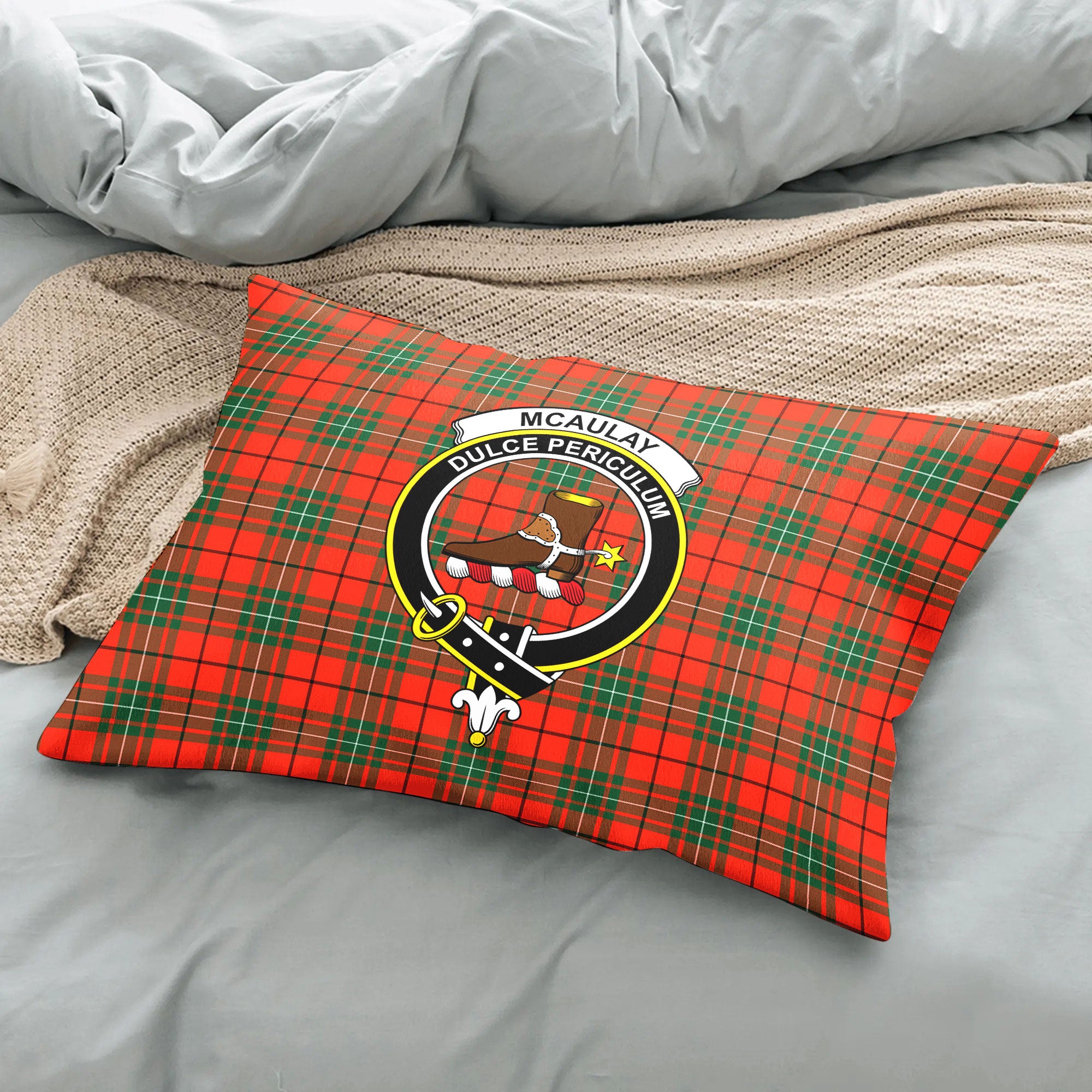 McAulay Ancient Tartan Crest Pillow Cover