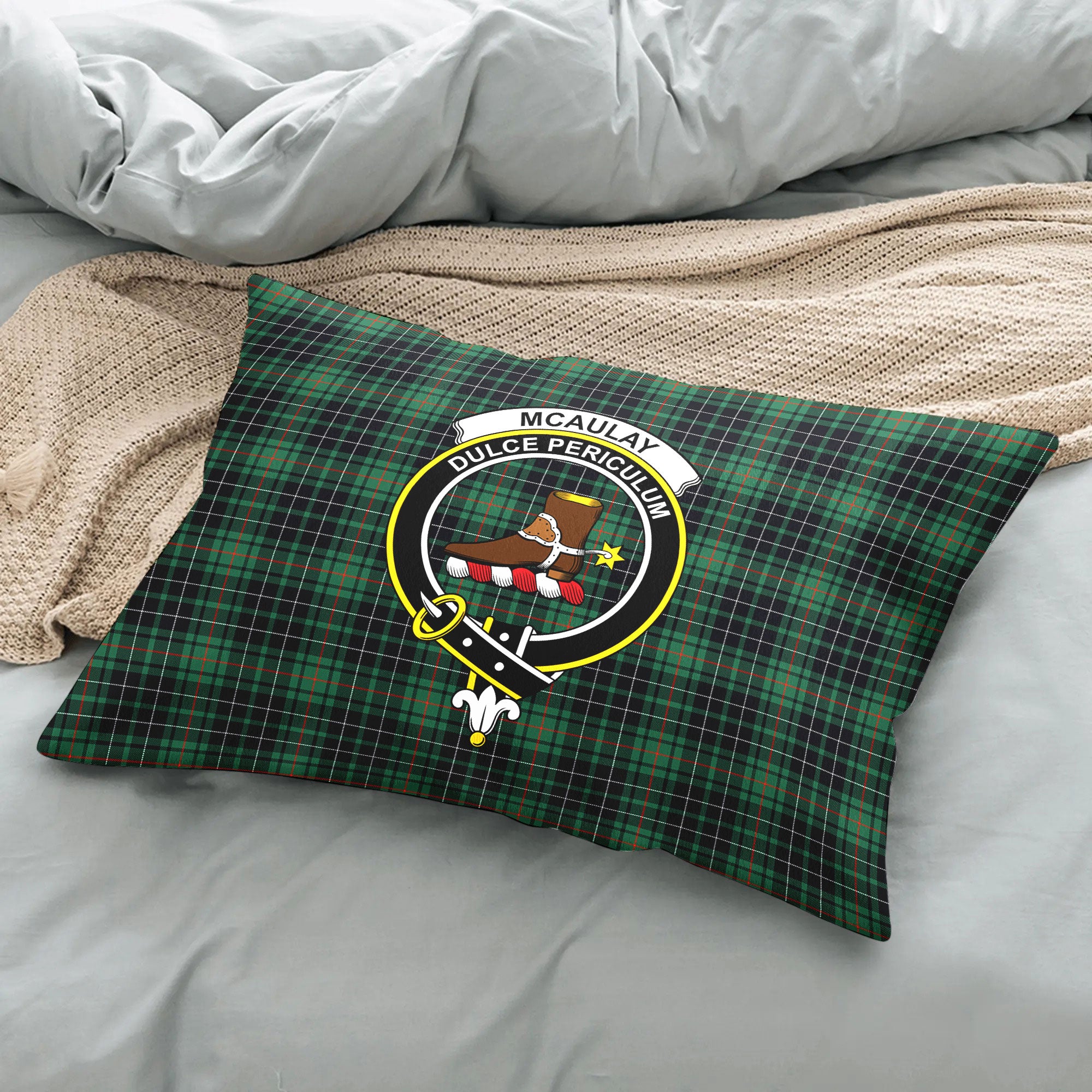 McAulay Hunting Ancient Tartan Crest Pillow Cover