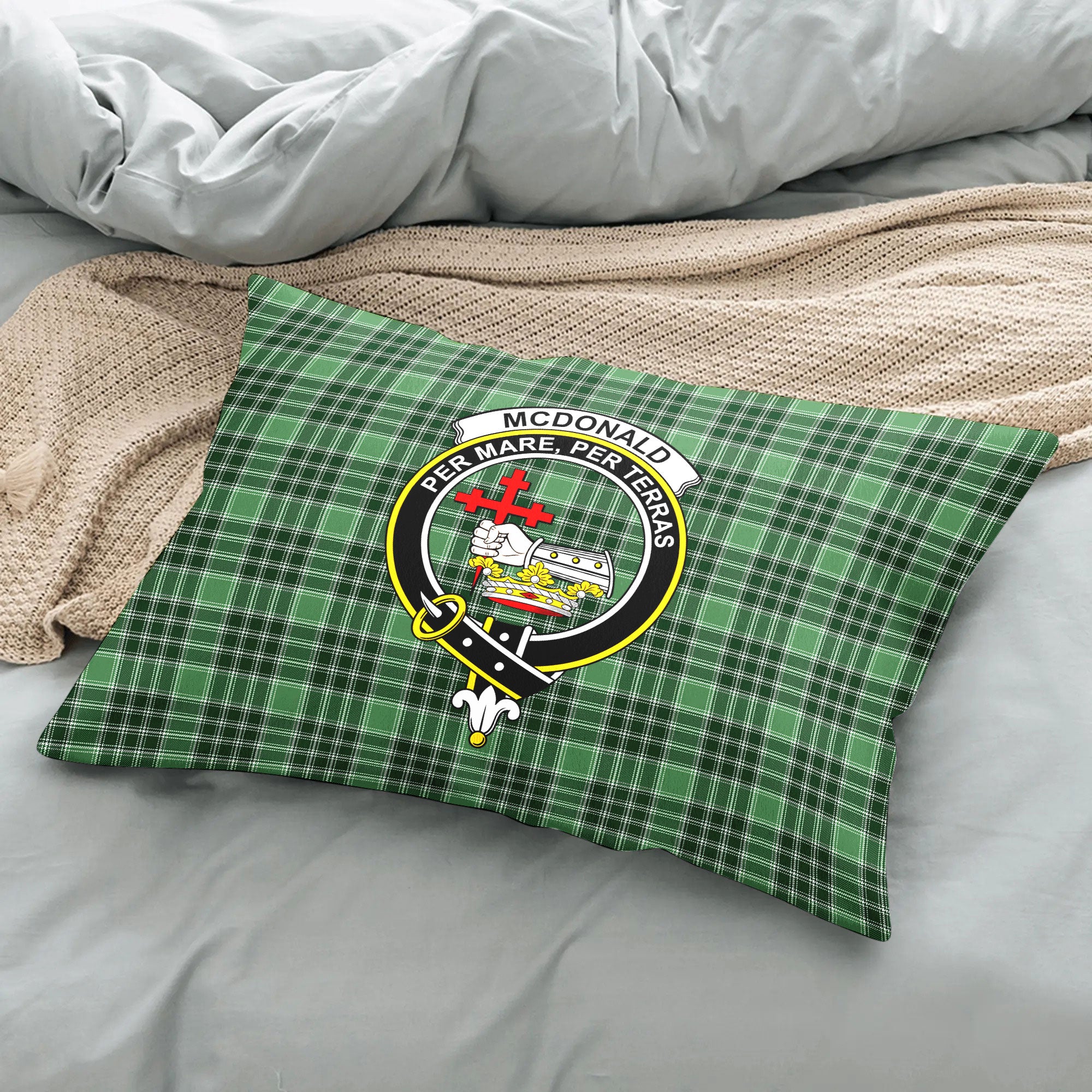 McDonald Lord of the Isles Hunting Tartan Crest Pillow Cover