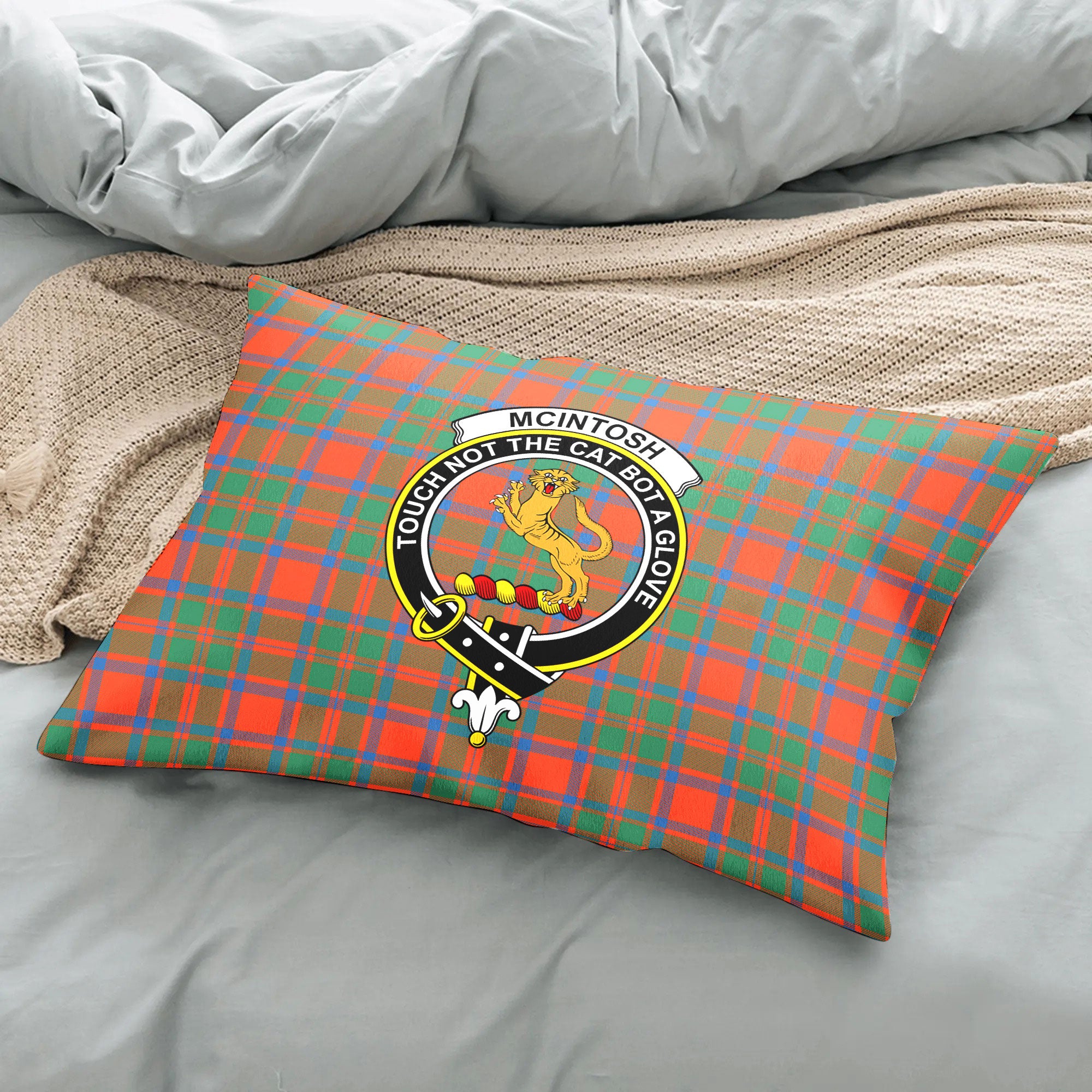 McIntosh Ancient Tartan Crest Pillow Cover