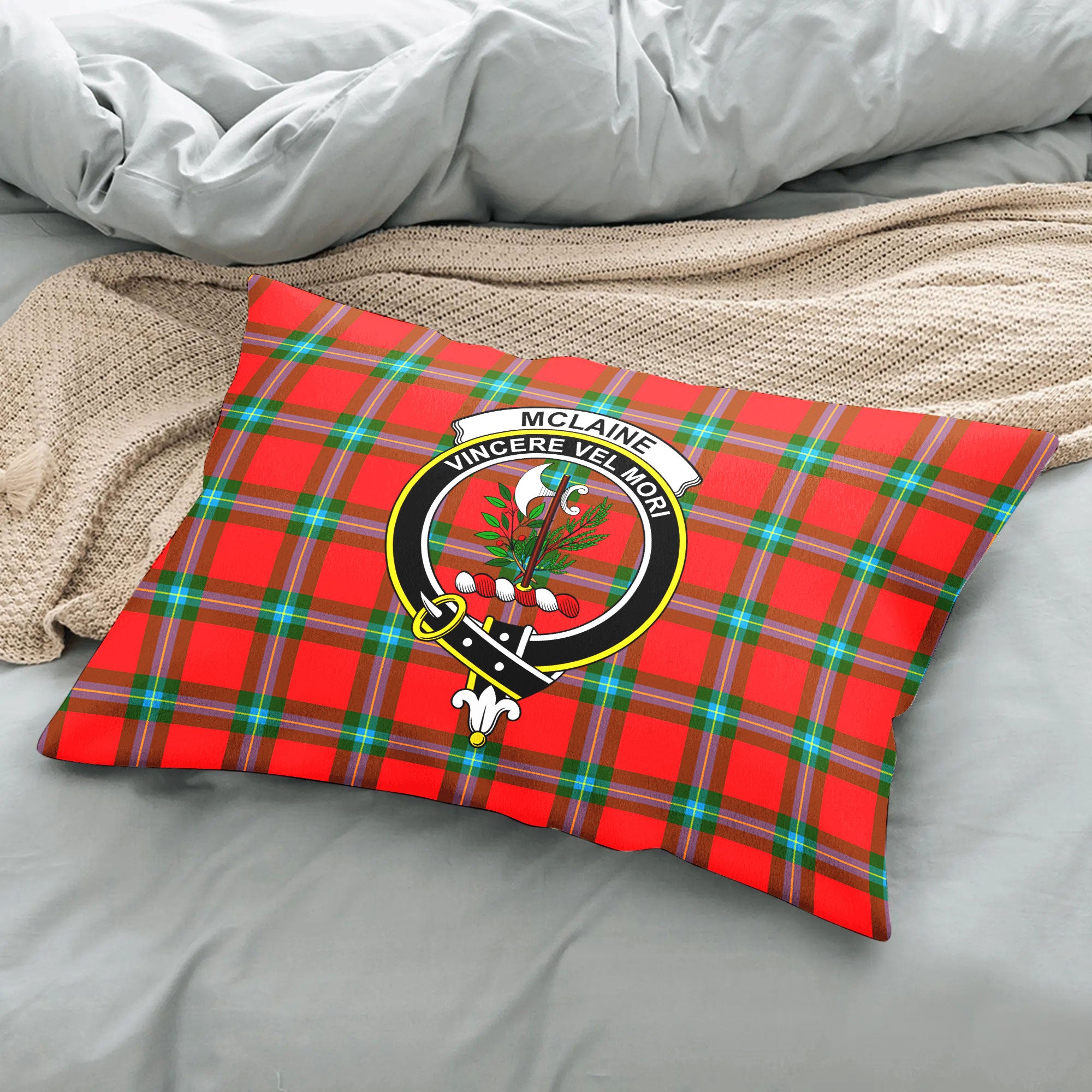 McLaine of Loch Buie Tartan Crest Pillow Cover