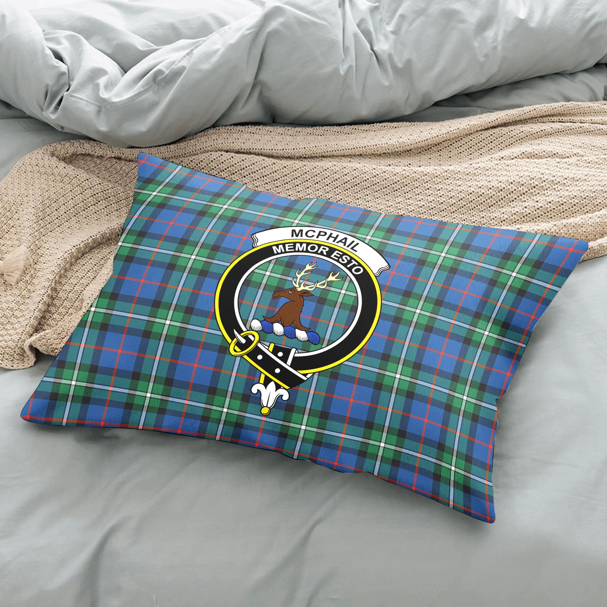 McPhail Hunting Ancient Tartan Crest Pillow Cover