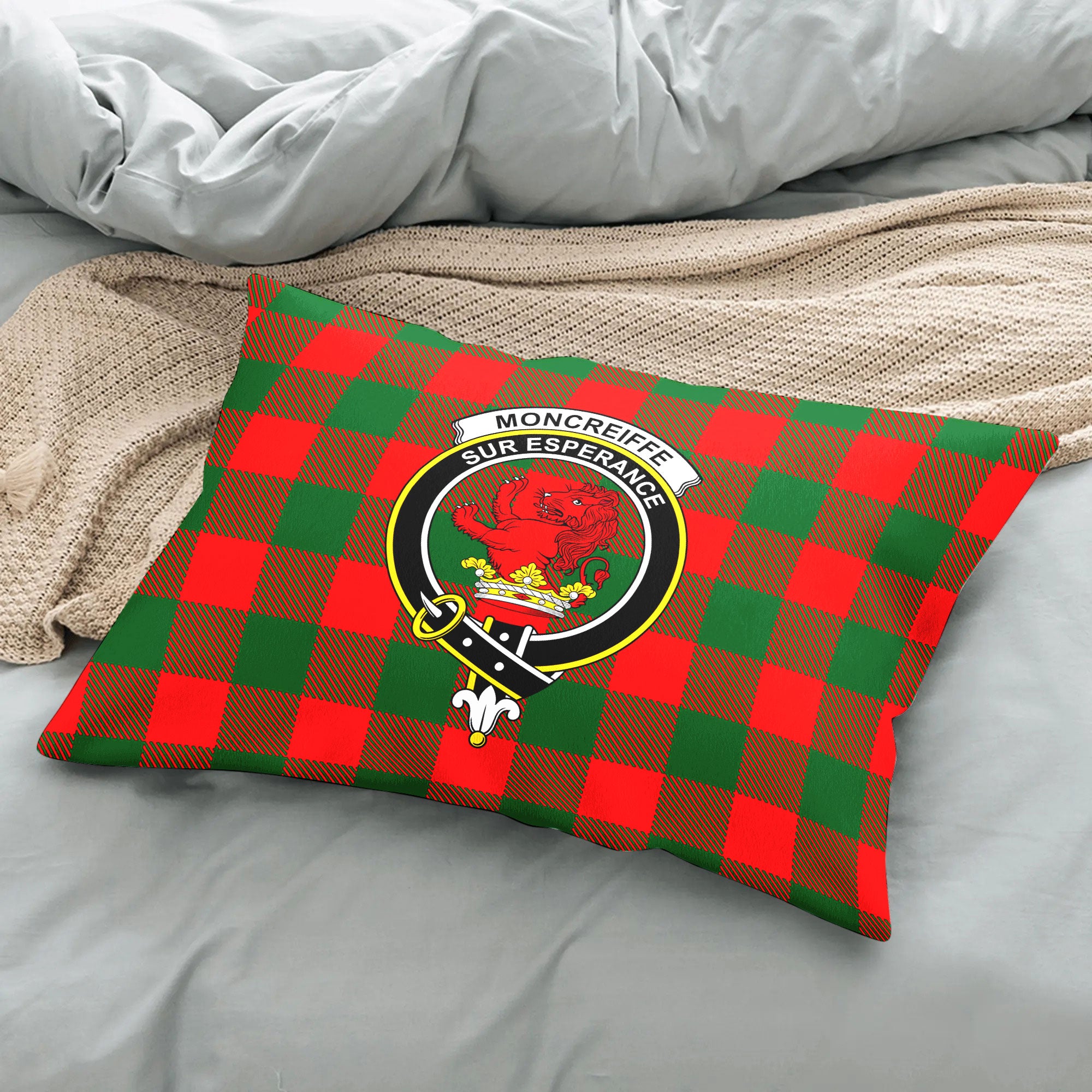 Moncreiffe (or Moncreiff) Tartan Crest Pillow Cover