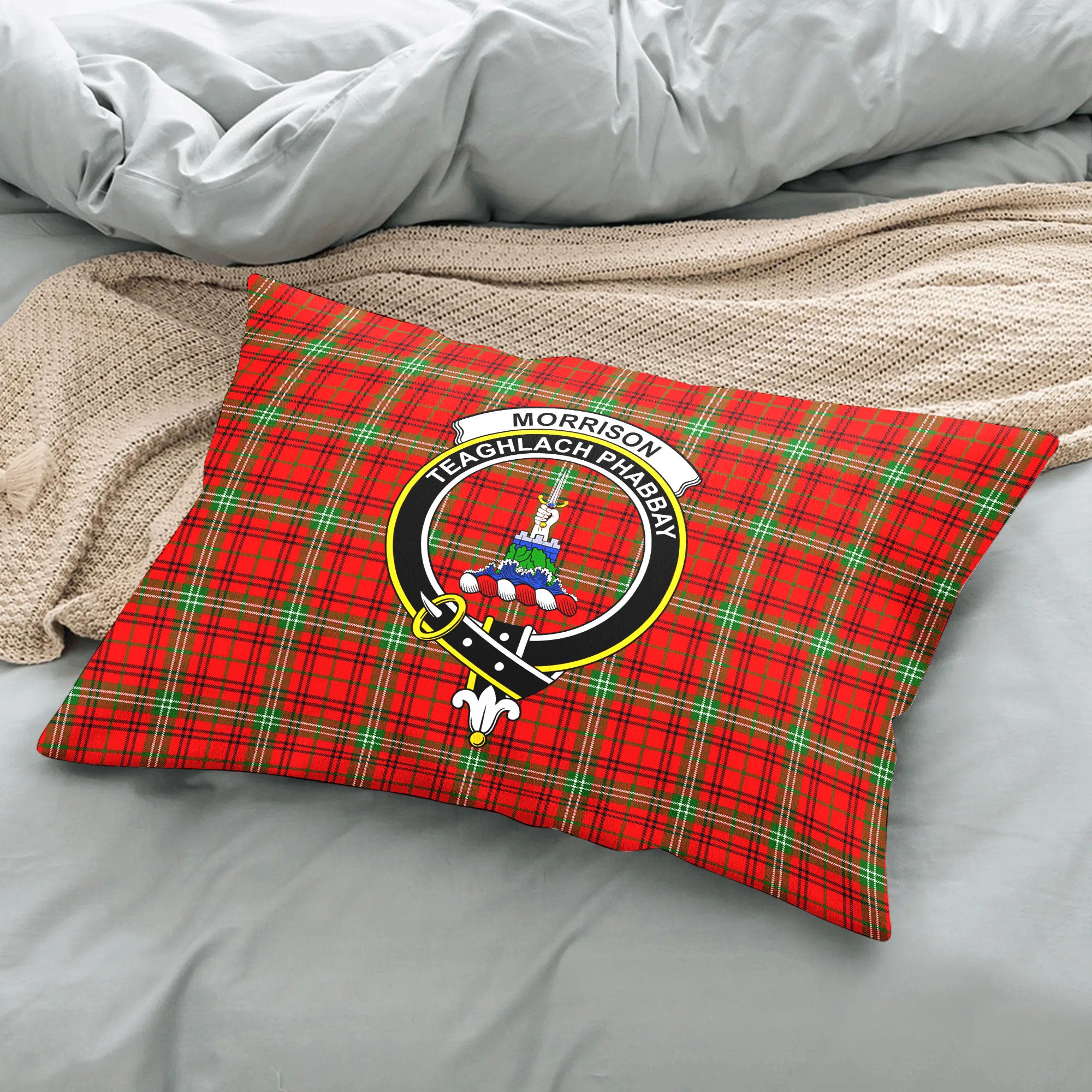 Morrison Red Modern Tartan Crest Pillow Cover