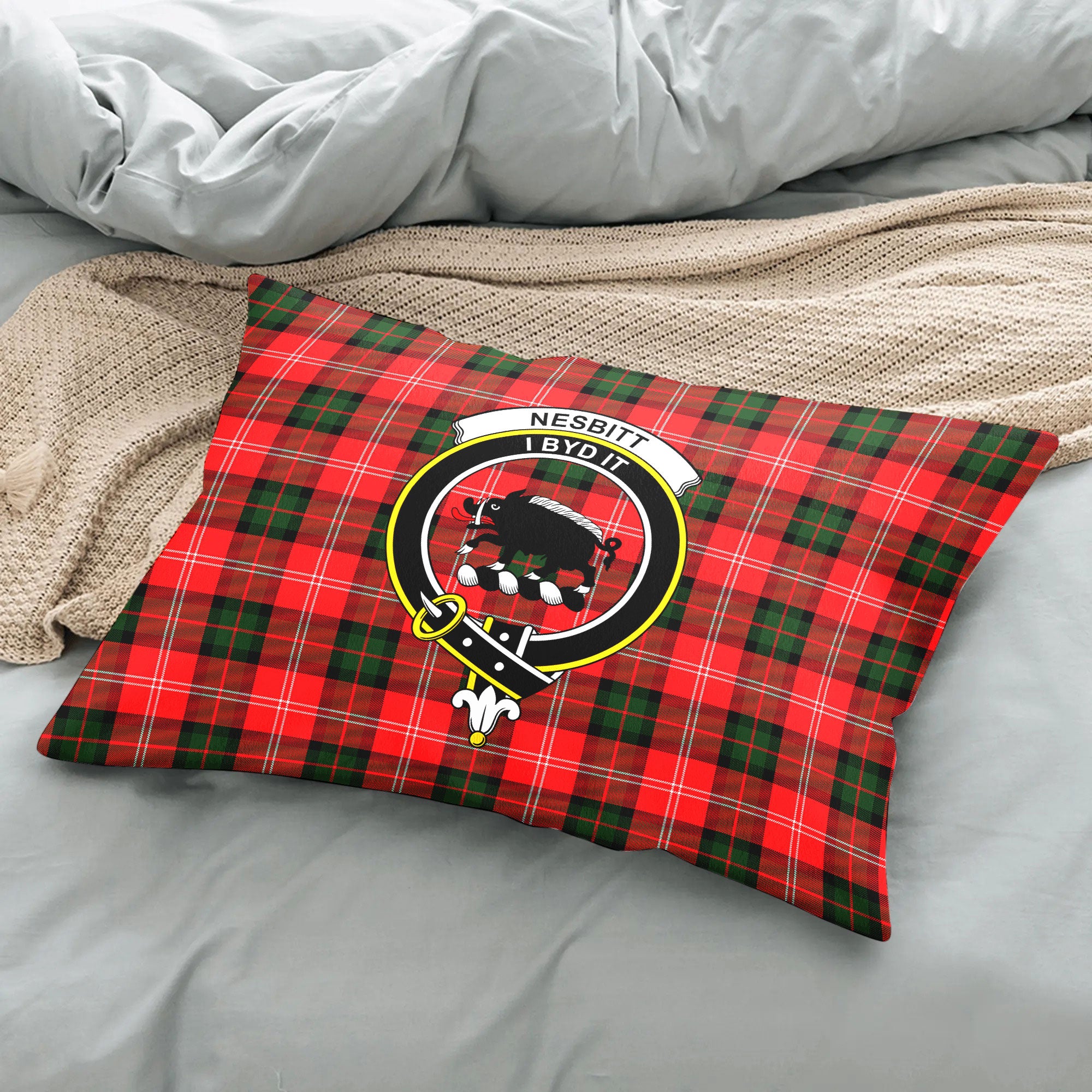 Nesbitt Modern Tartan Crest Pillow Cover