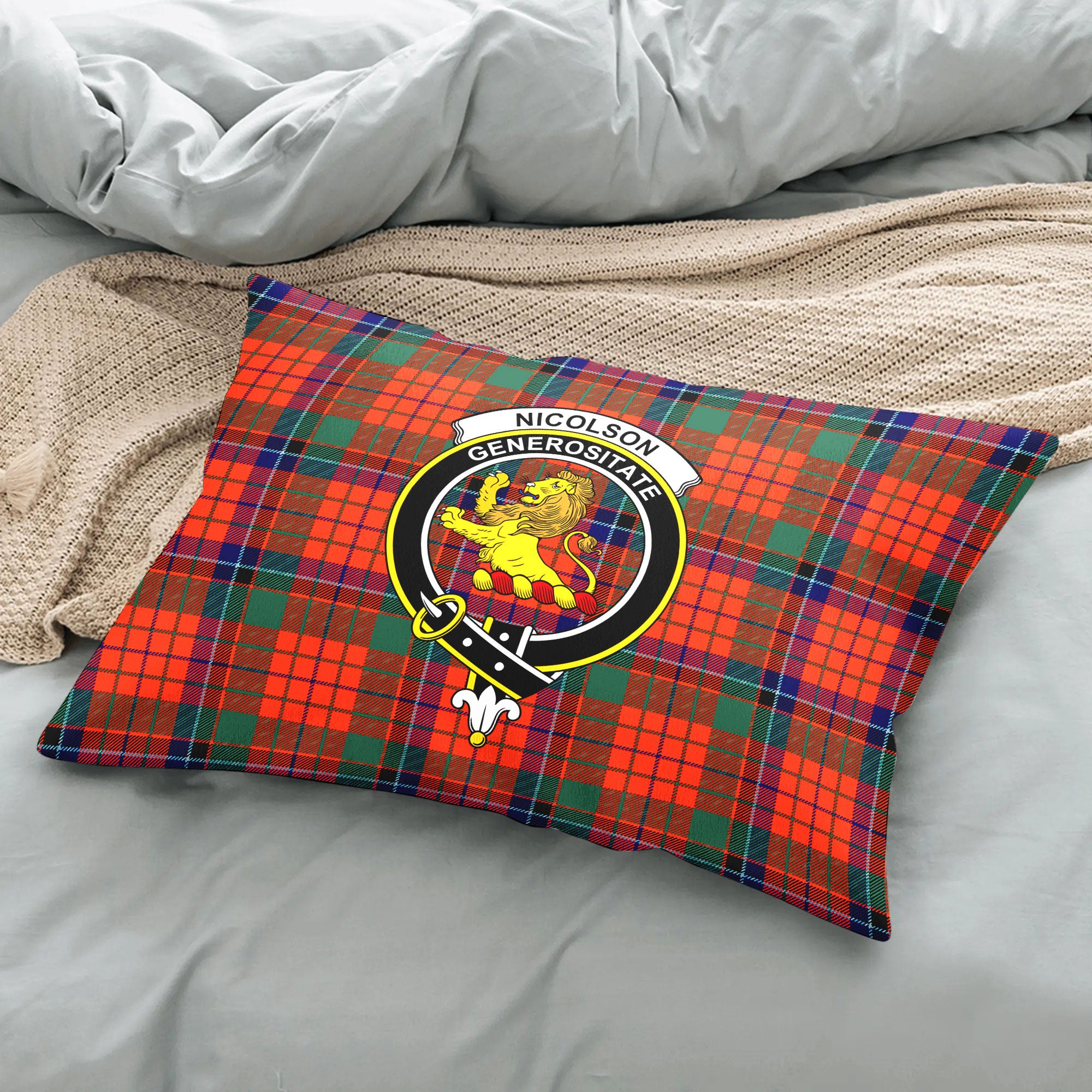 Nicolson Ancient Old Tartan Crest Pillow Cover