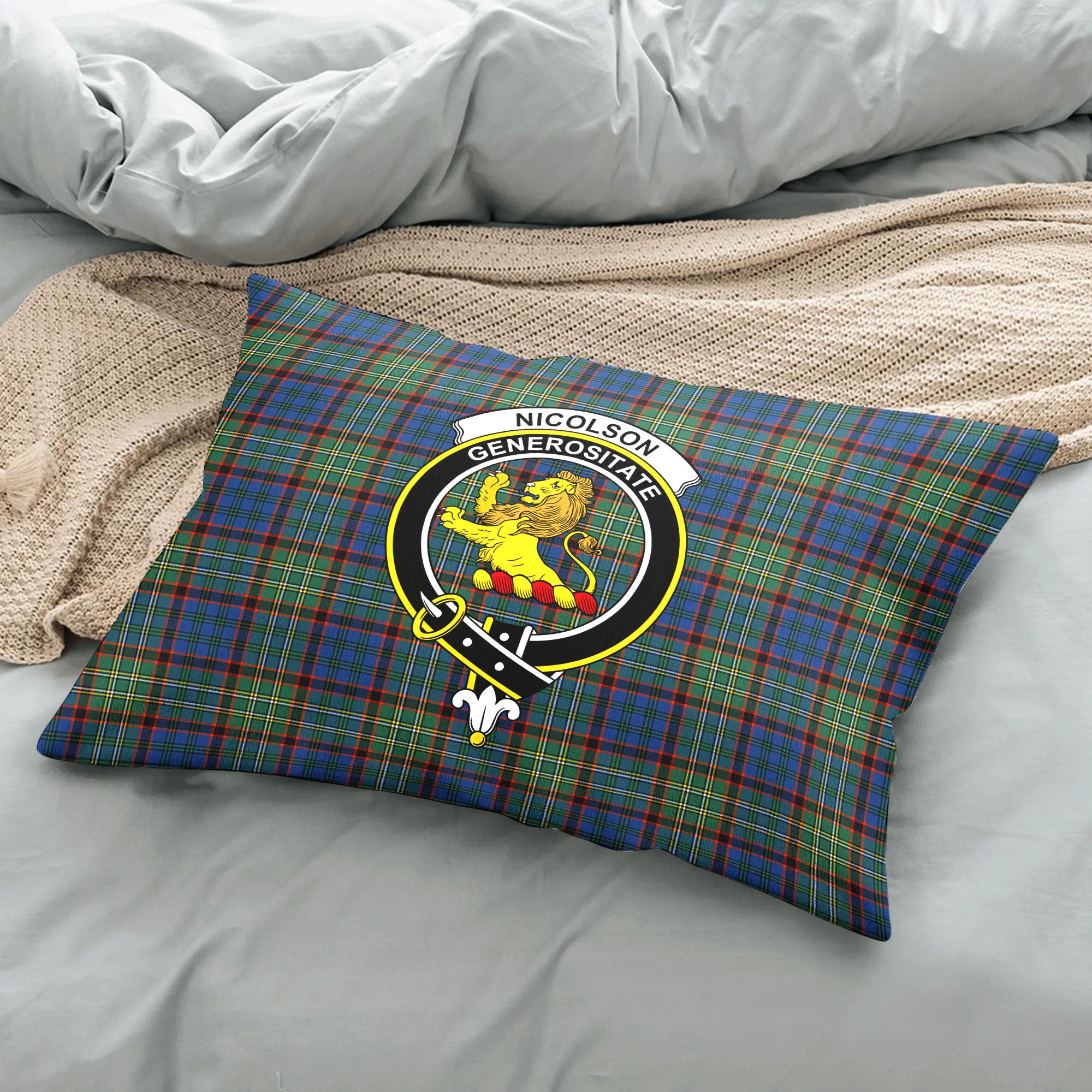 Nicolson Hunting Ancient Tartan Crest Pillow Cover