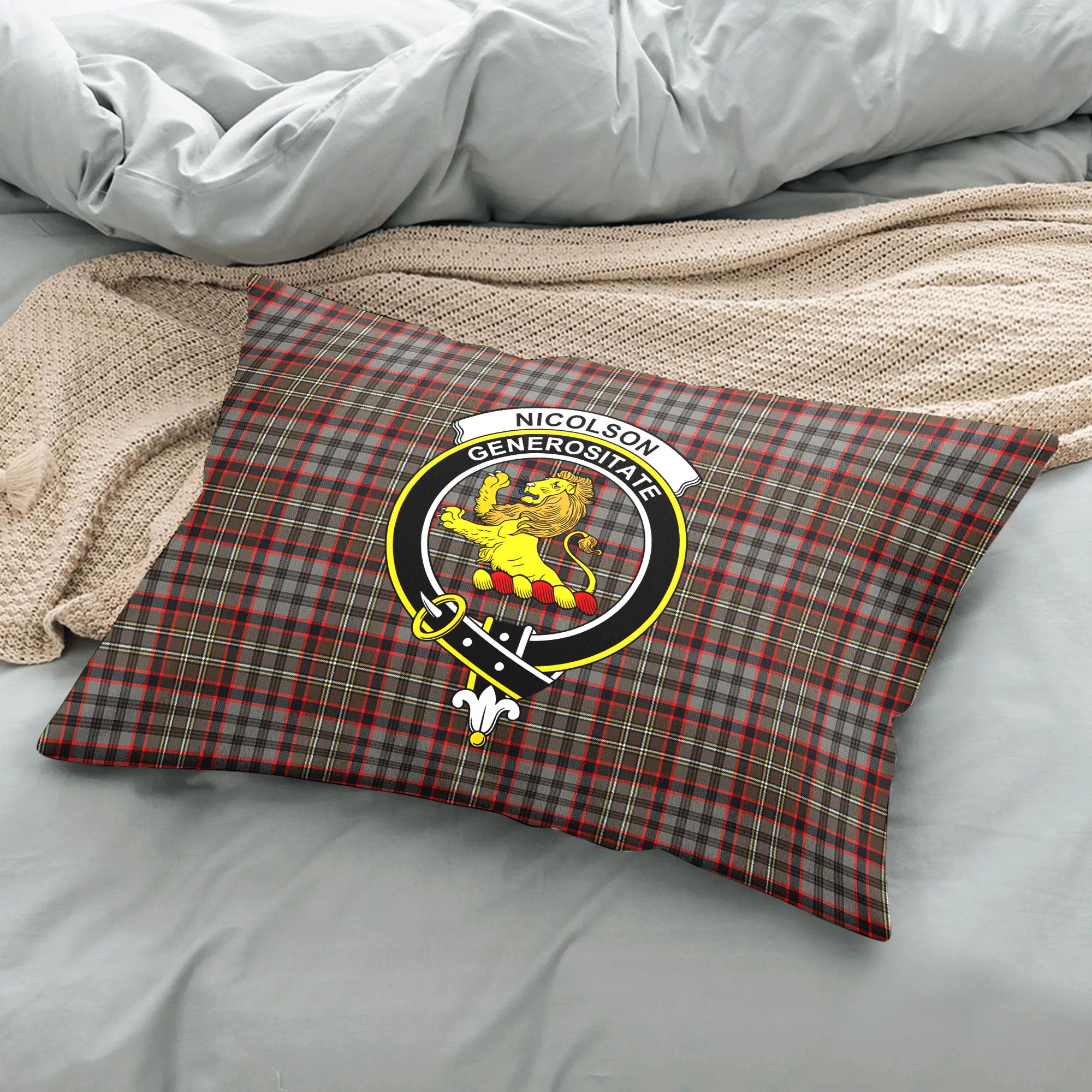 Nicolson Hunting Weathered Tartan Crest Pillow Cover