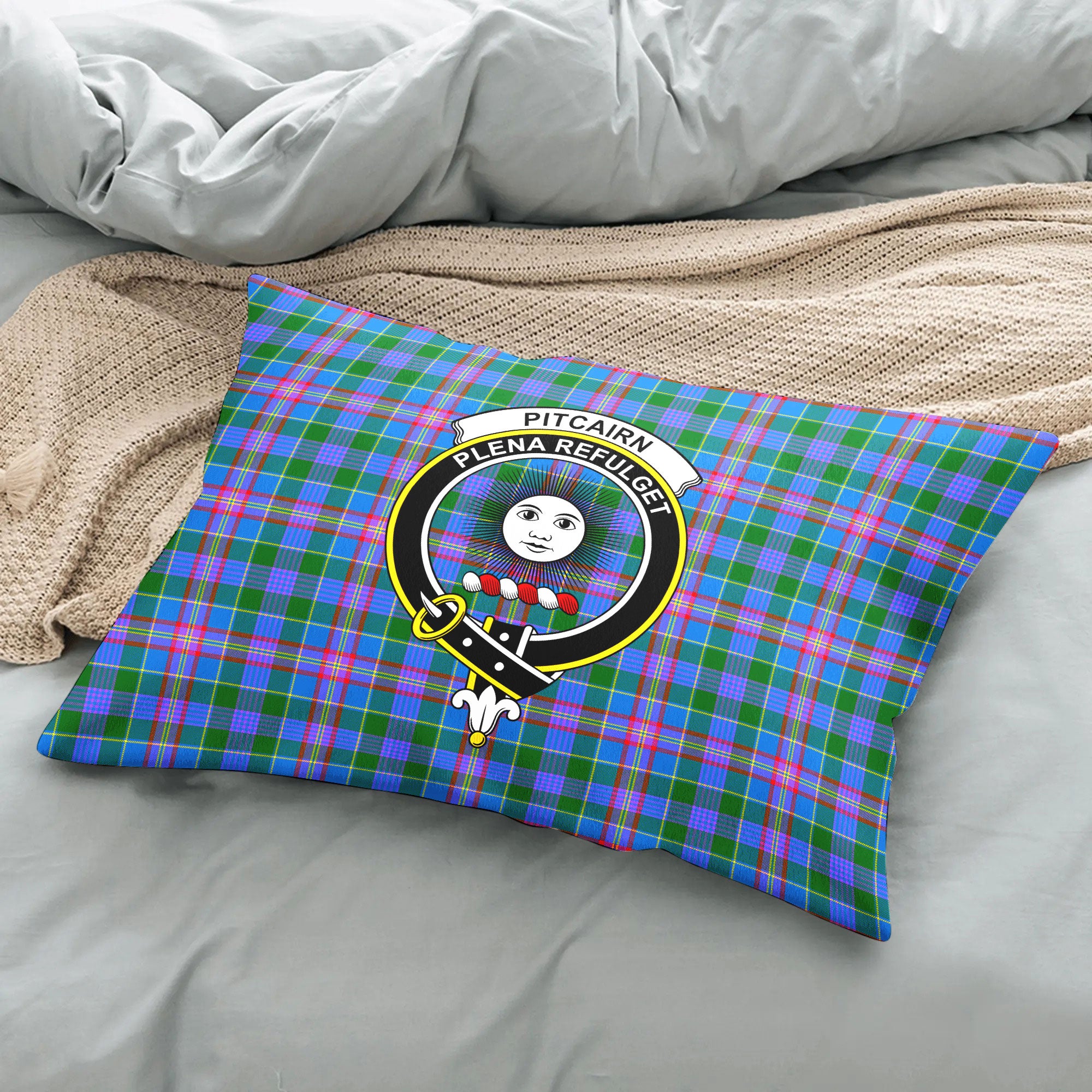 Pitcairn Hunting Tartan Crest Pillow Cover