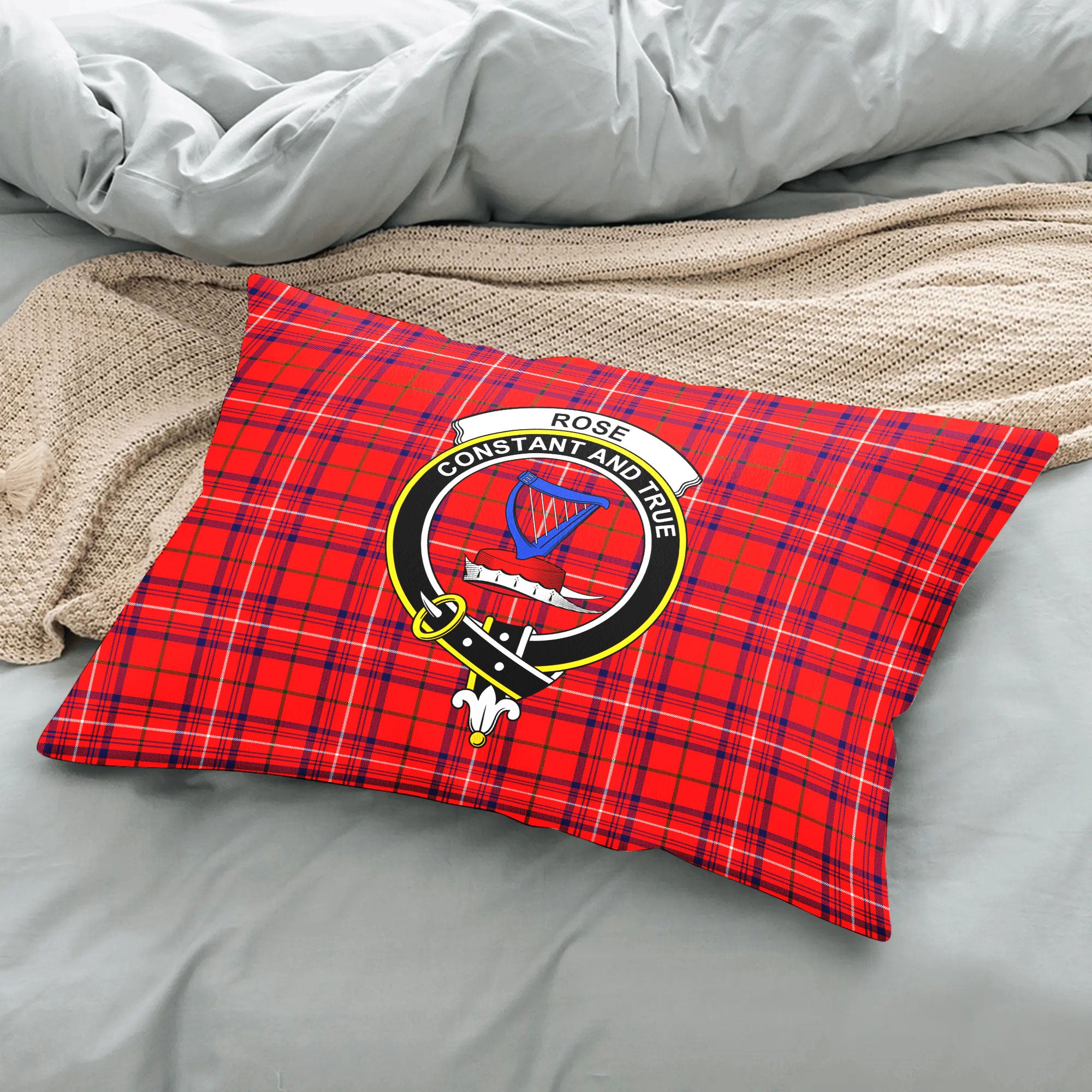 Rose Modern Tartan Crest Pillow Cover