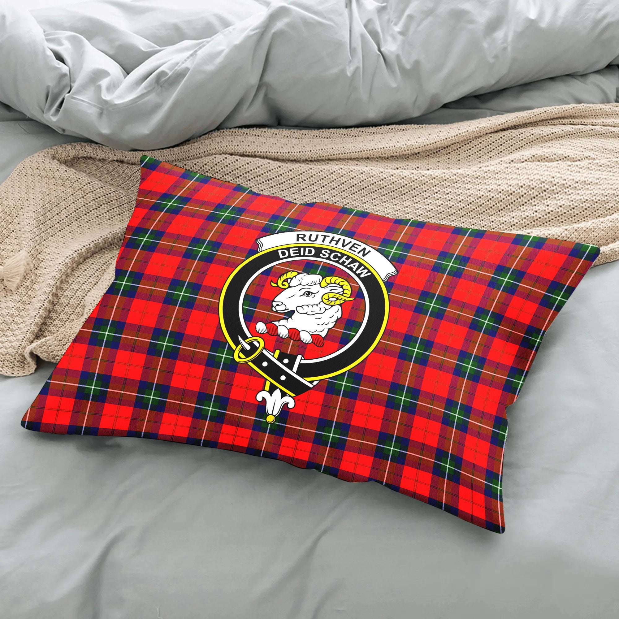 Ruthven Modern Tartan Crest Pillow Cover