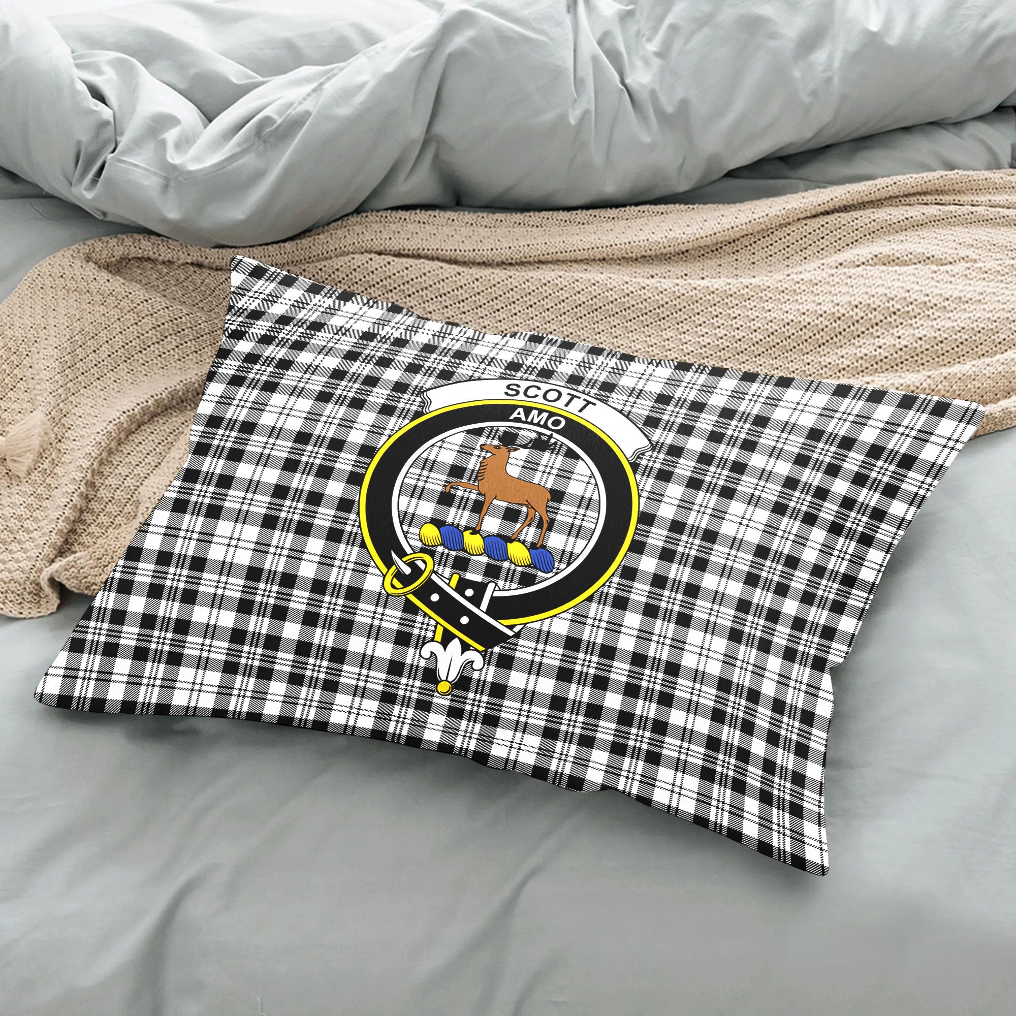 Scott Black & White Modern Tartan Crest Pillow Cover