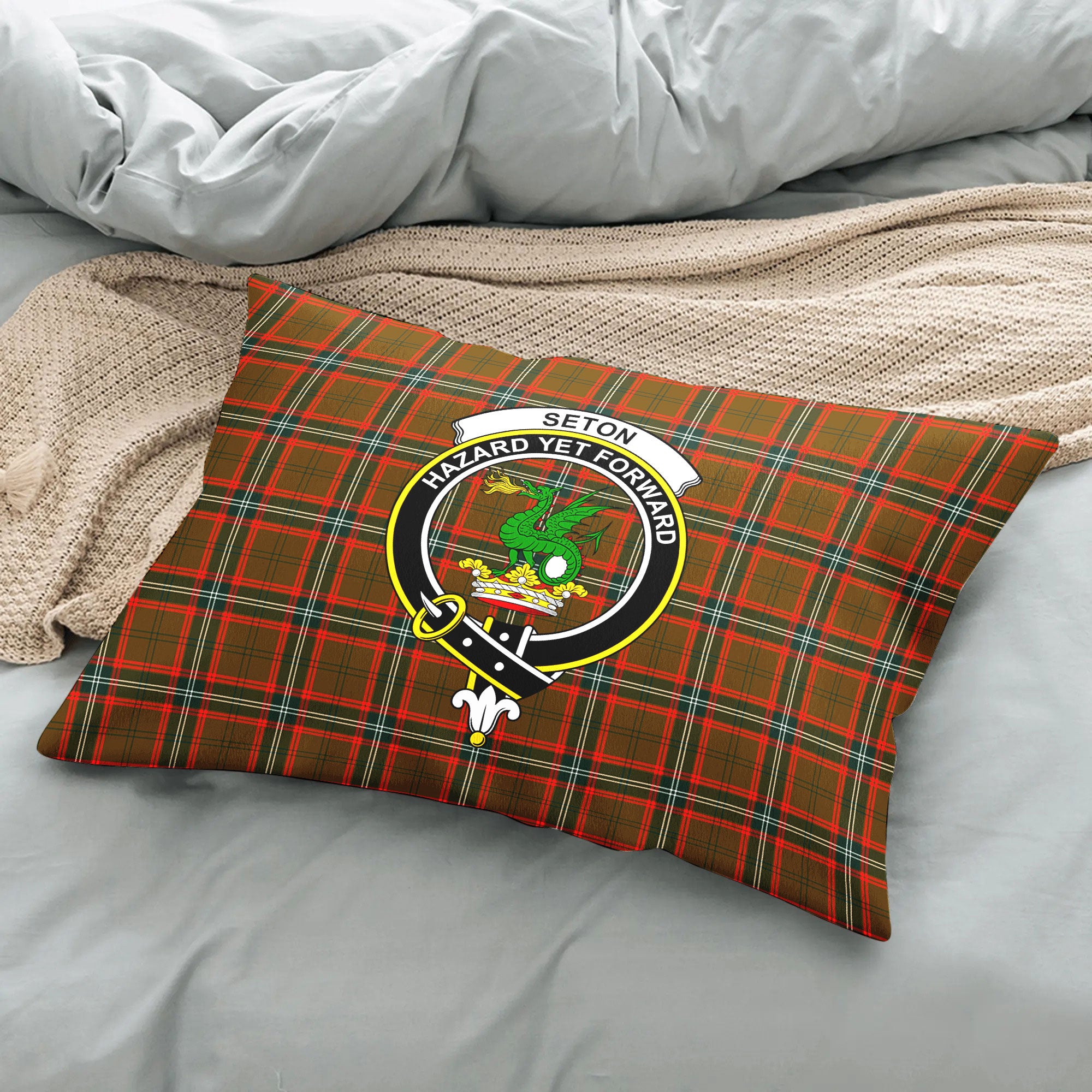 Seton Hunting Modern Tartan Crest Pillow Cover