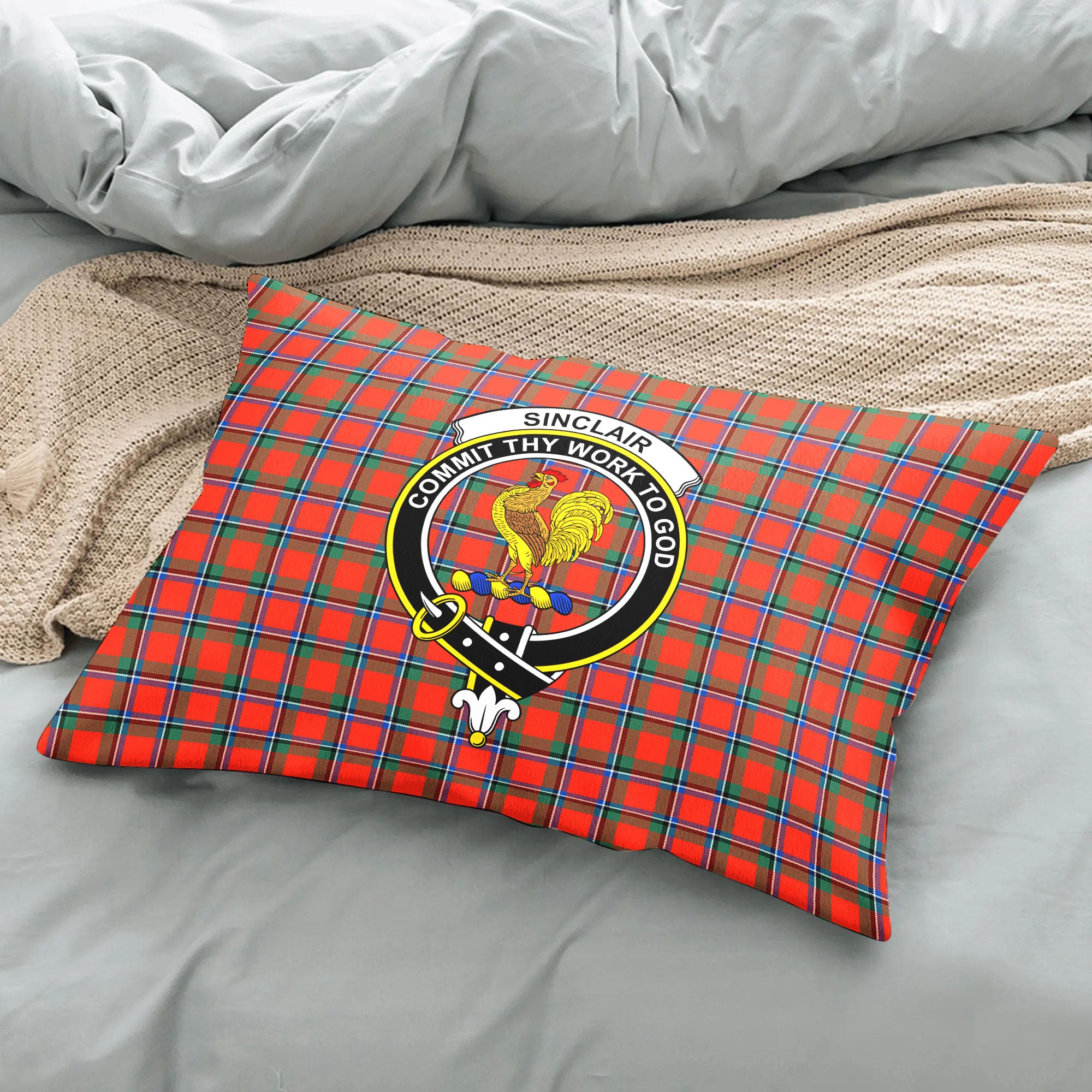 Sinclair Ancient Tartan Crest Pillow Cover