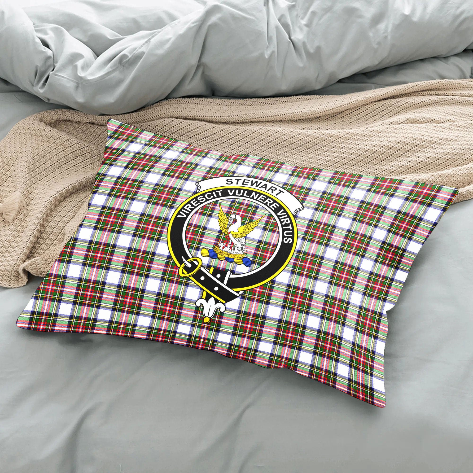 Stewart Dress Modern Tartan Crest Pillow Cover