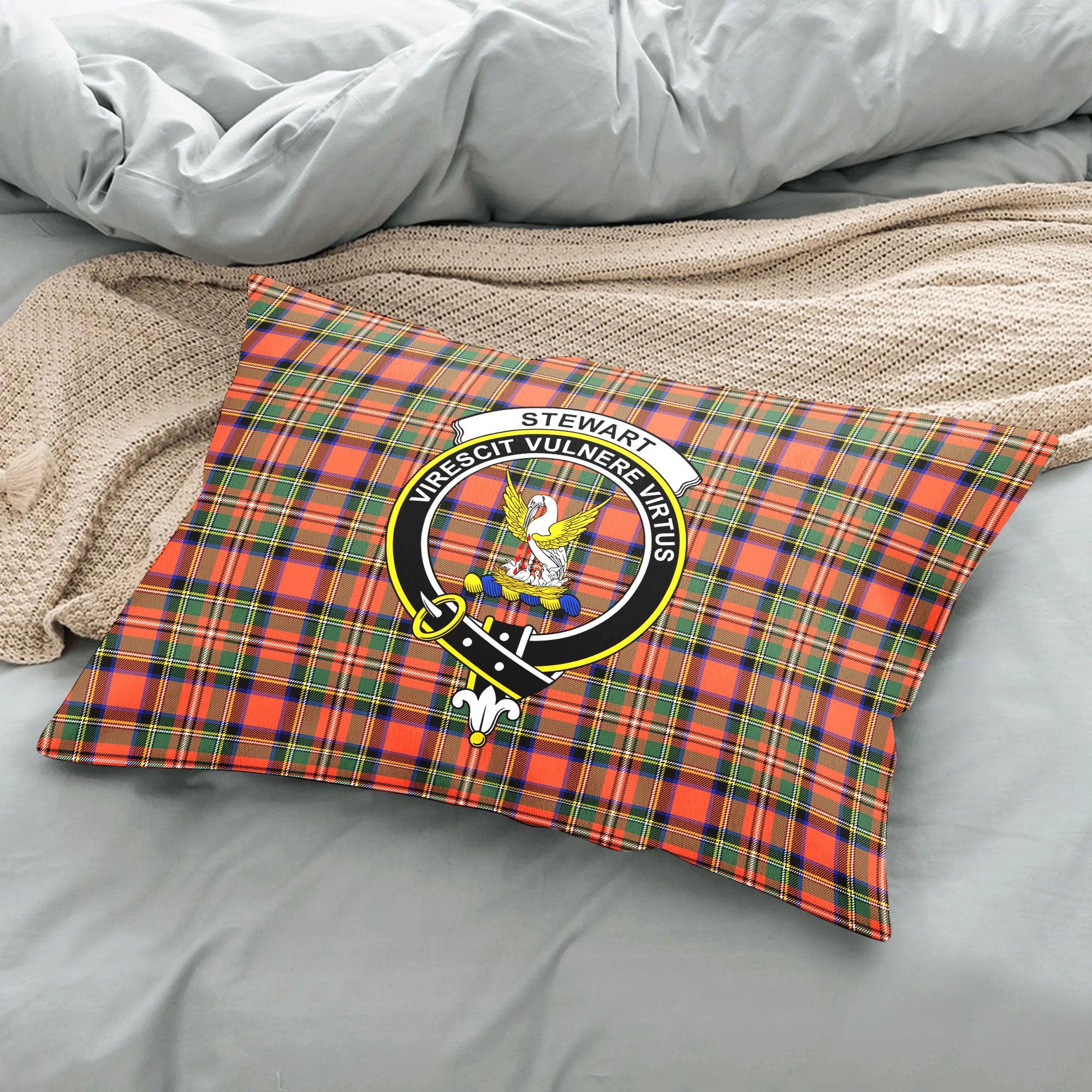 Stewart Royal Ancient Tartan Crest Pillow Cover