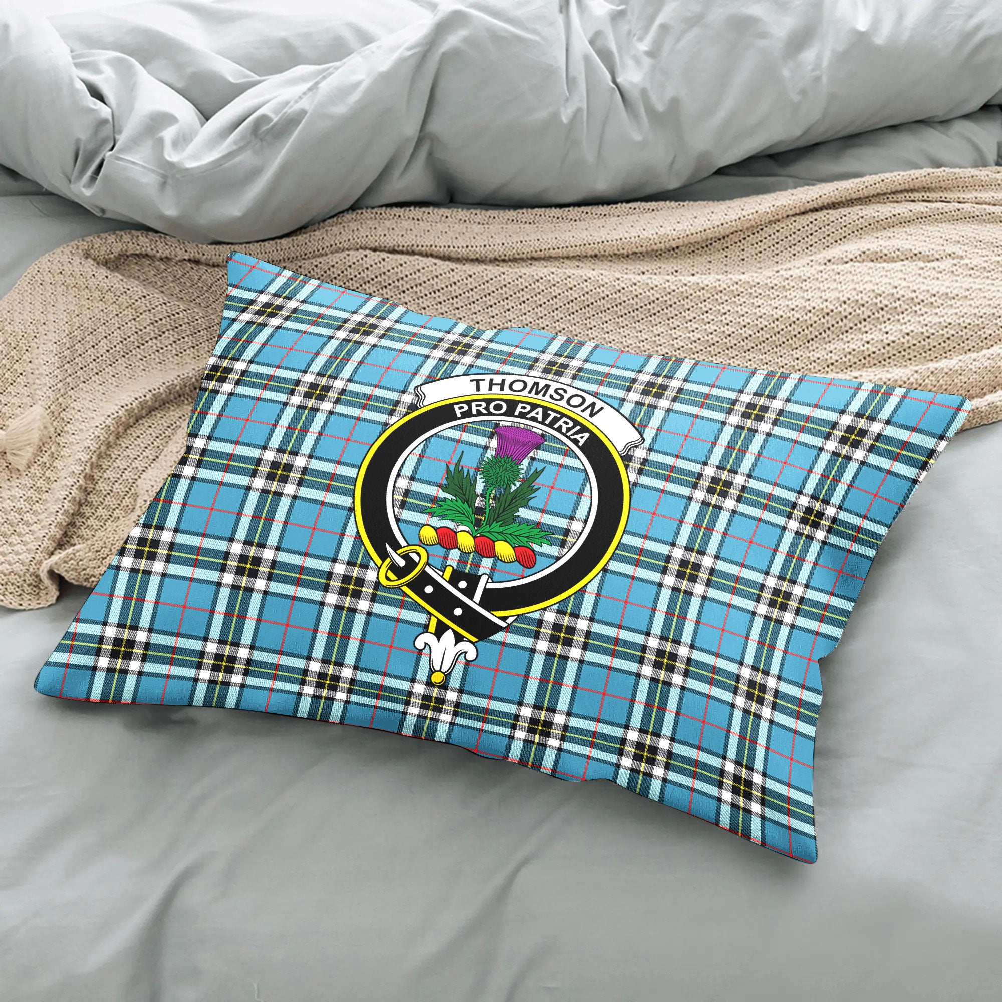 Thomson Blue Tartan Crest Pillow Cover