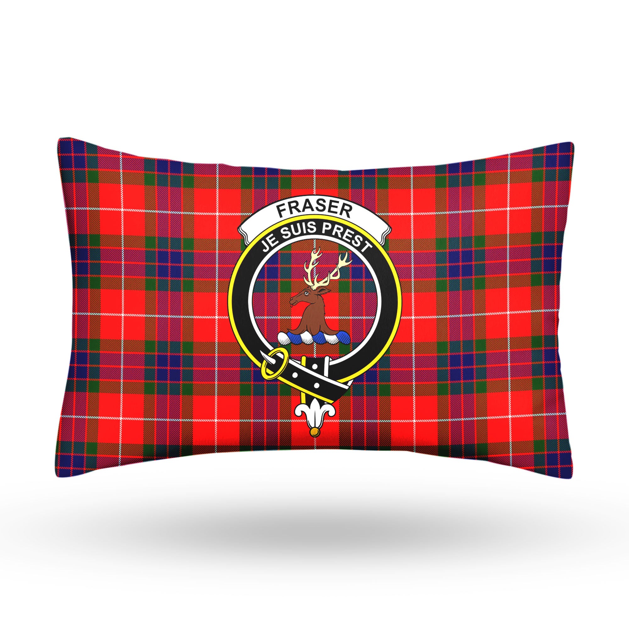 Fraser (of Lovat) Modern Tartan Crest Pillow Cover