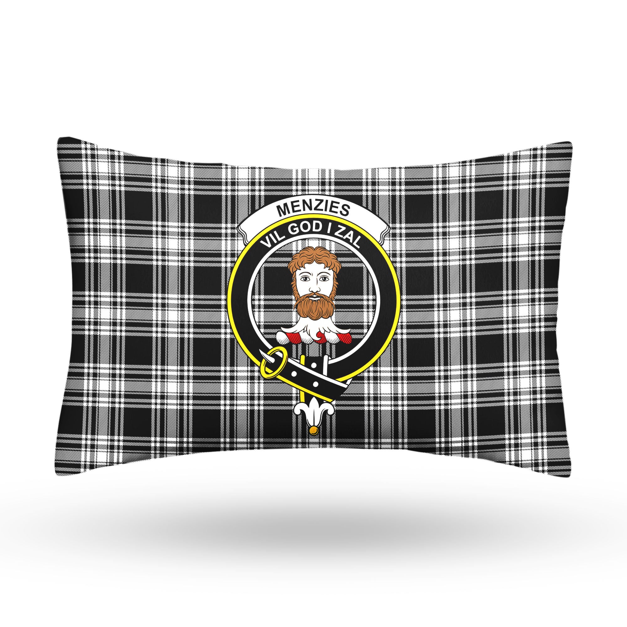 Menzies Black - White Modern Tartan Crest Pillow Cover