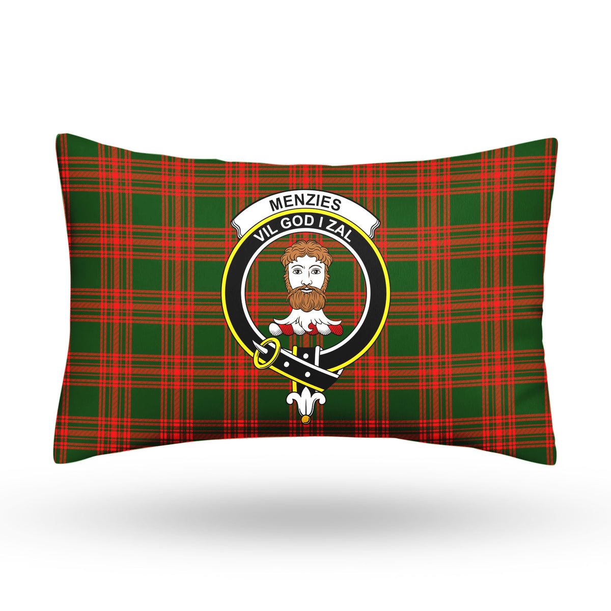 Menzies Green Modern Tartan Crest Pillow Cover