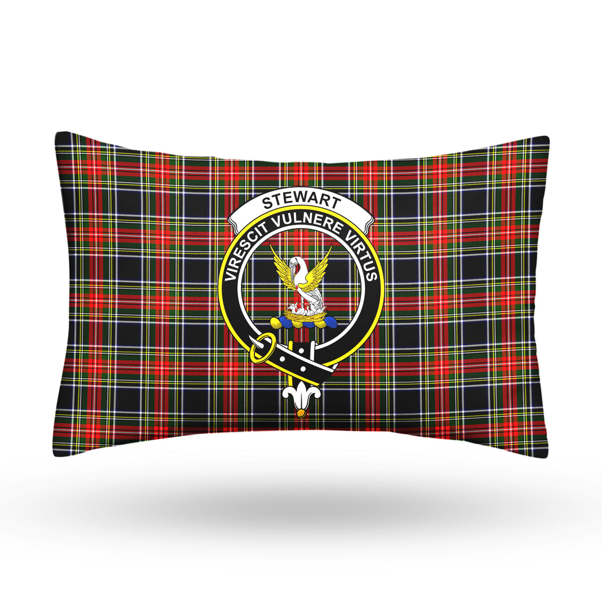 Stewart Black Tartan Crest Pillow Cover