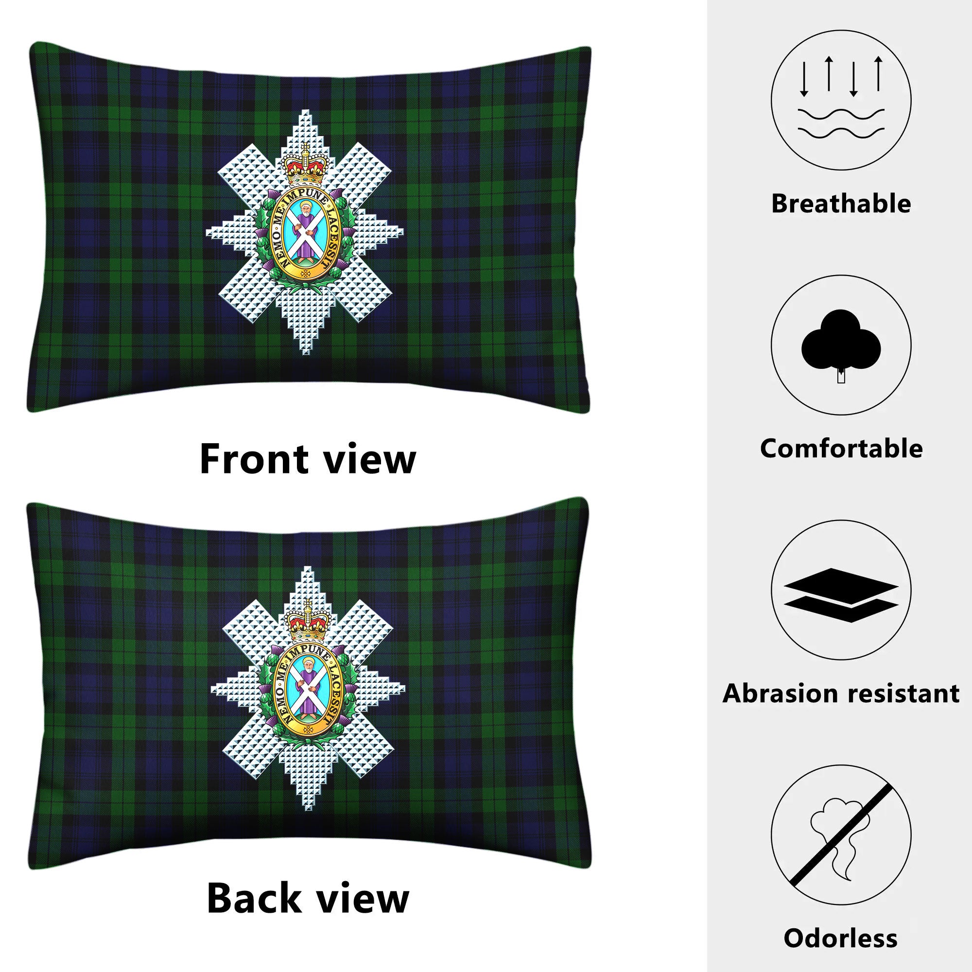 Black Watch Tartan Crest Pillow Cover