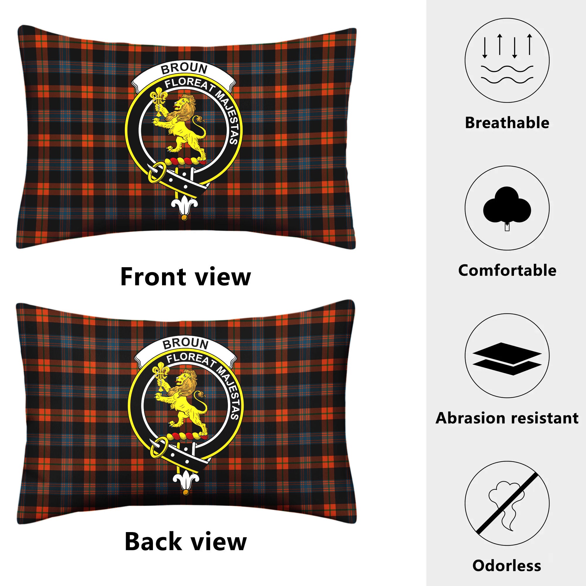 Broun Ancient Tartan Crest Pillow Cover