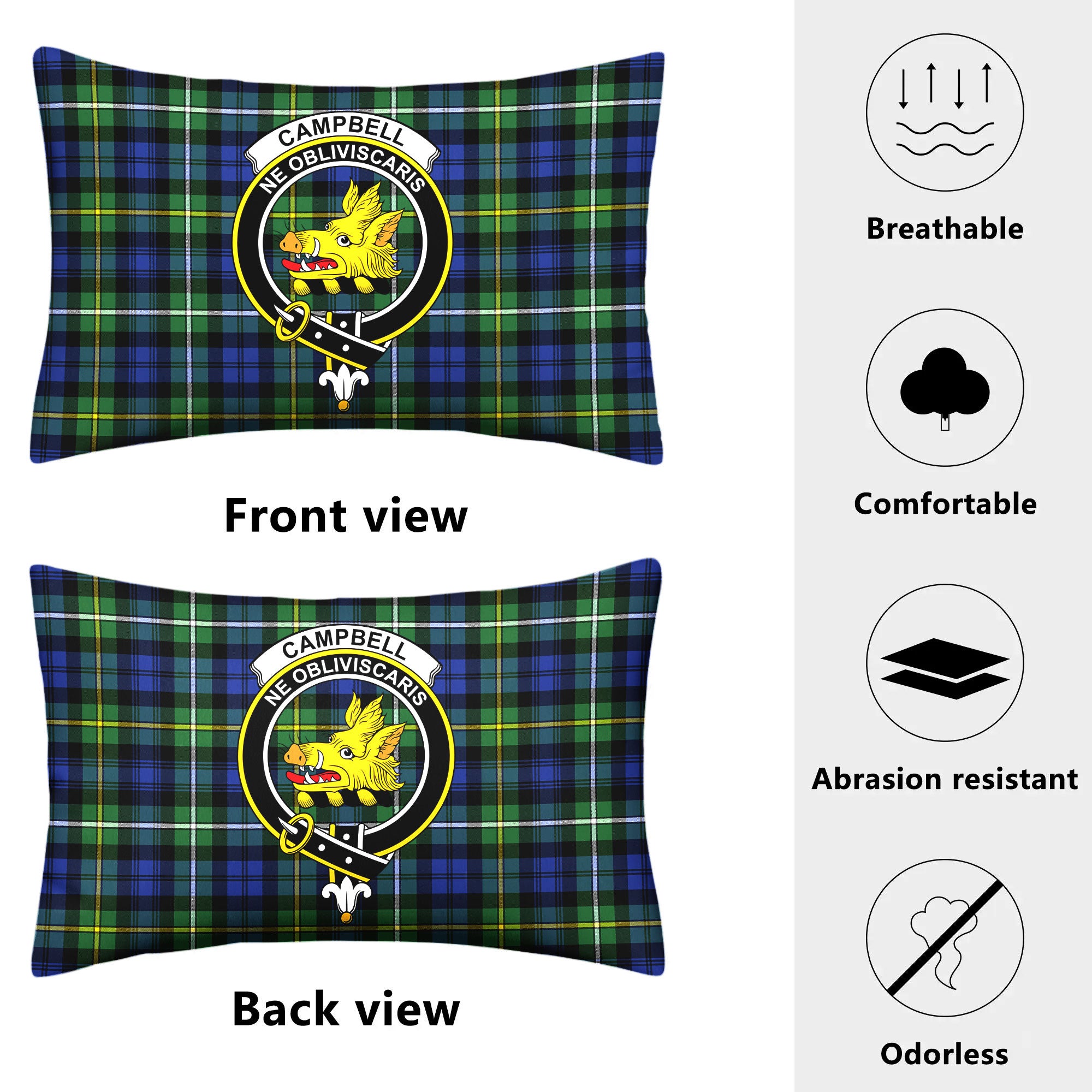 Campbell Argyll Ancient Tartan Crest Pillow Cover