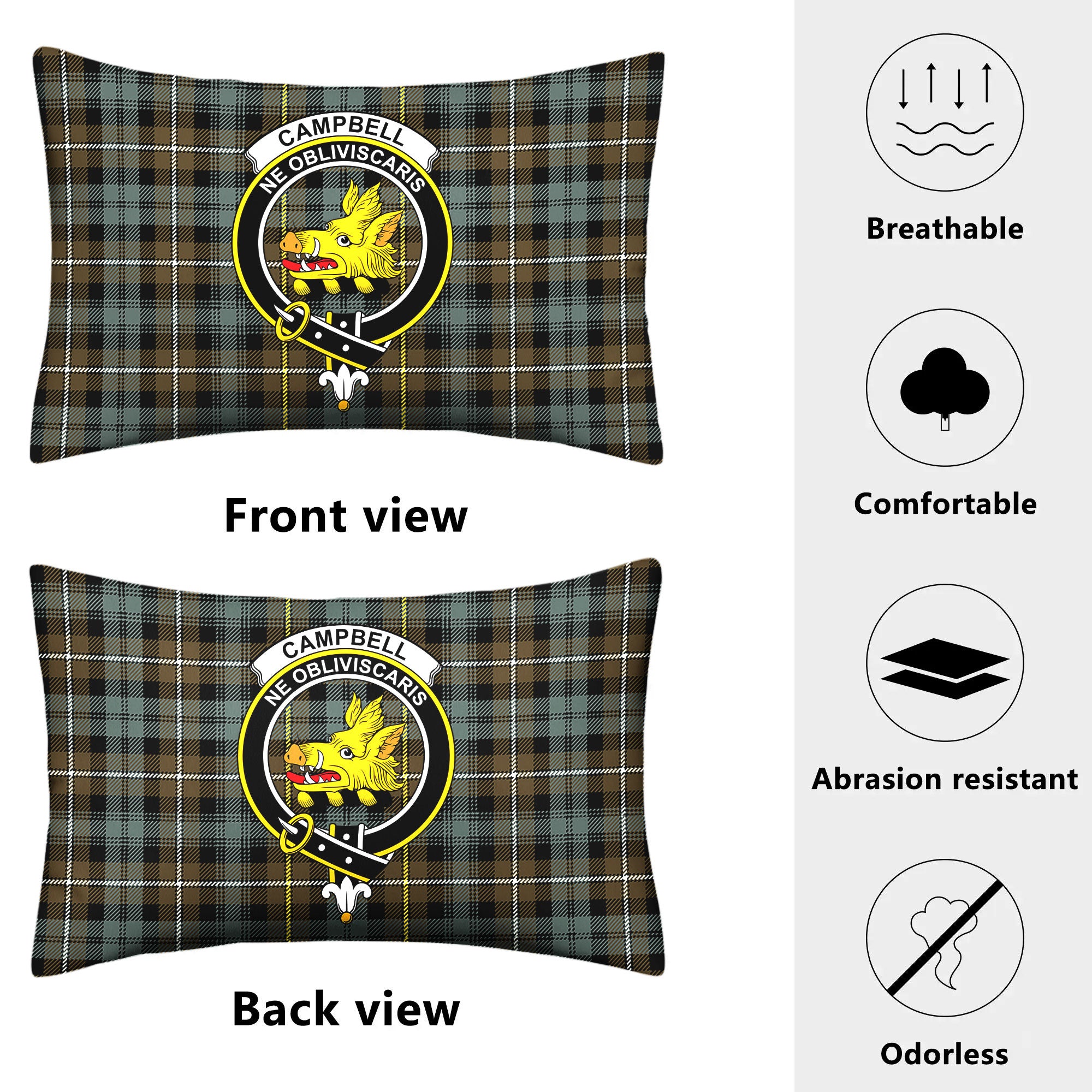 Campbell Argyll Weathered Tartan Crest Pillow Cover