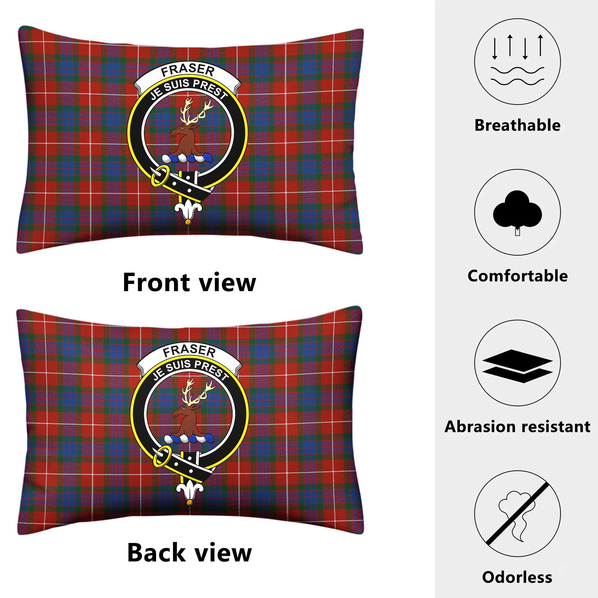 Fraser (of Lovat) Ancient Tartan Crest Pillow Cover