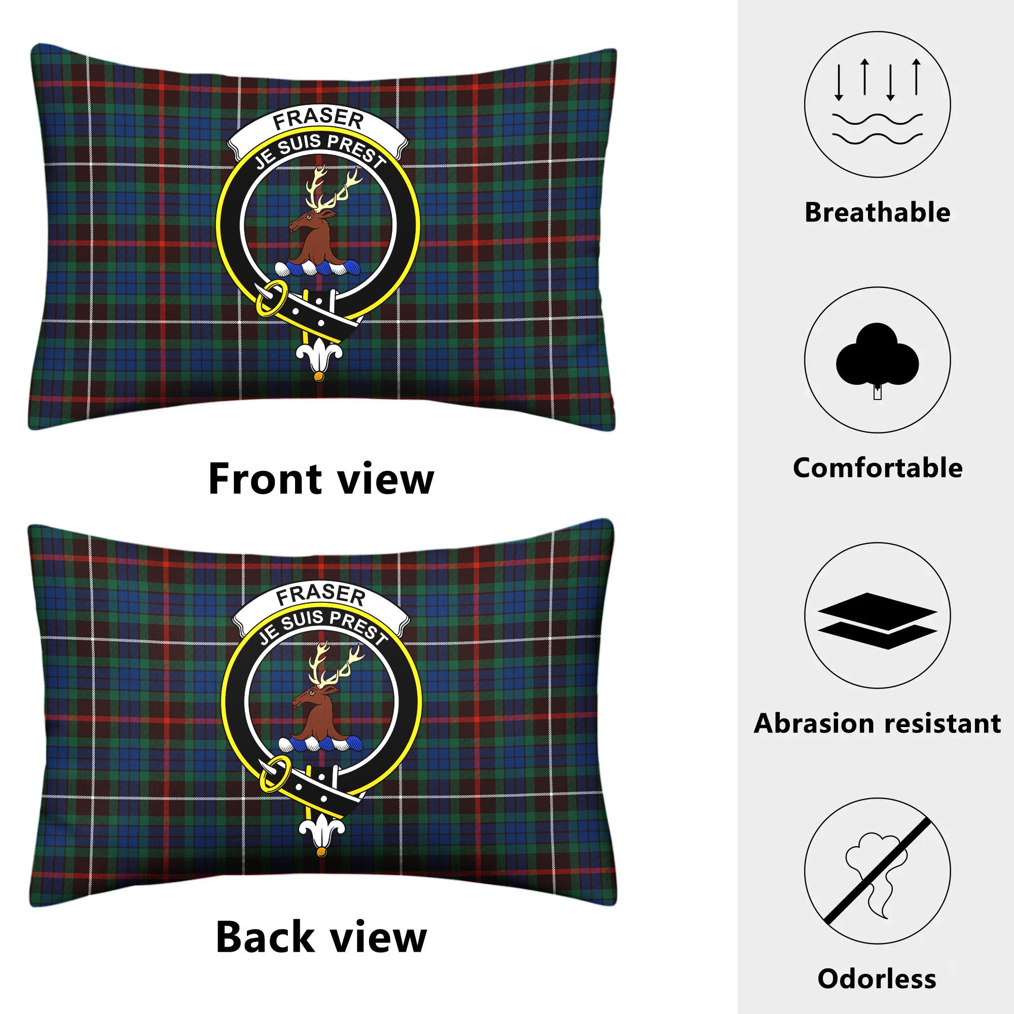 Fraser (of Lovat) Hunting Ancient Tartan Crest Pillow Cover