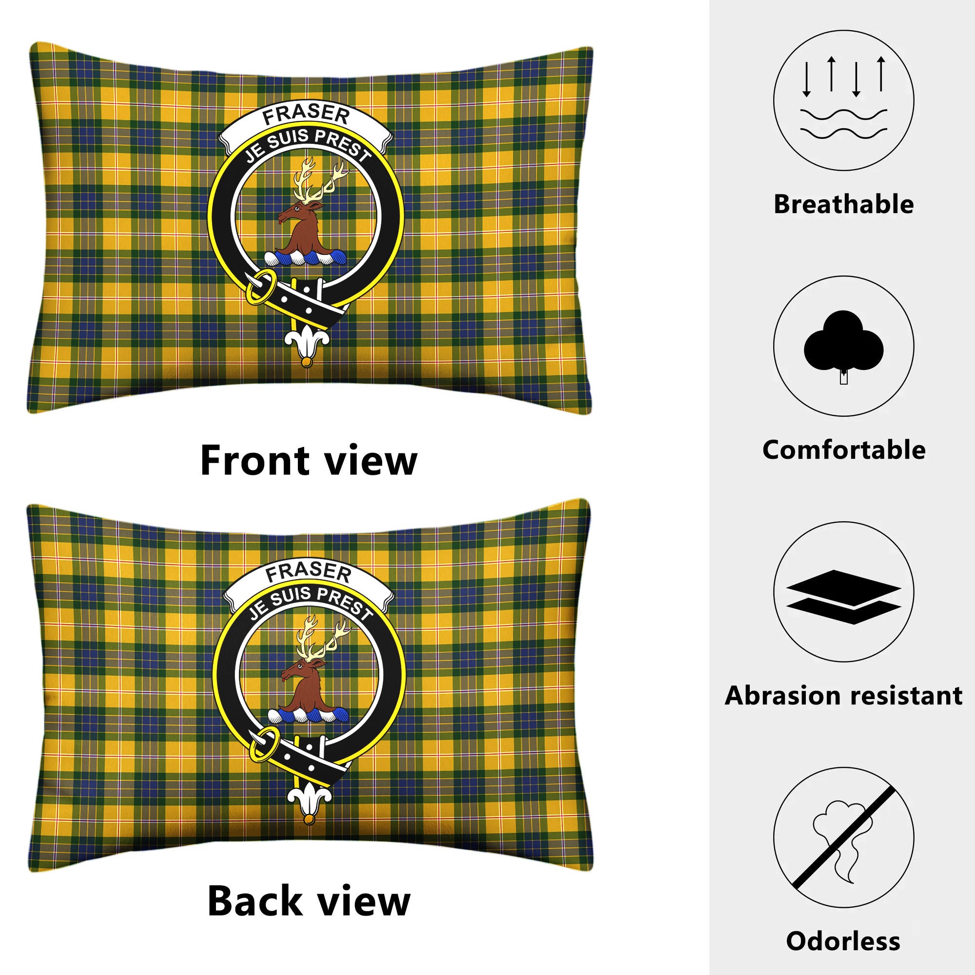 Fraser (of Lovat) Yellow Tartan Crest Pillow Cover