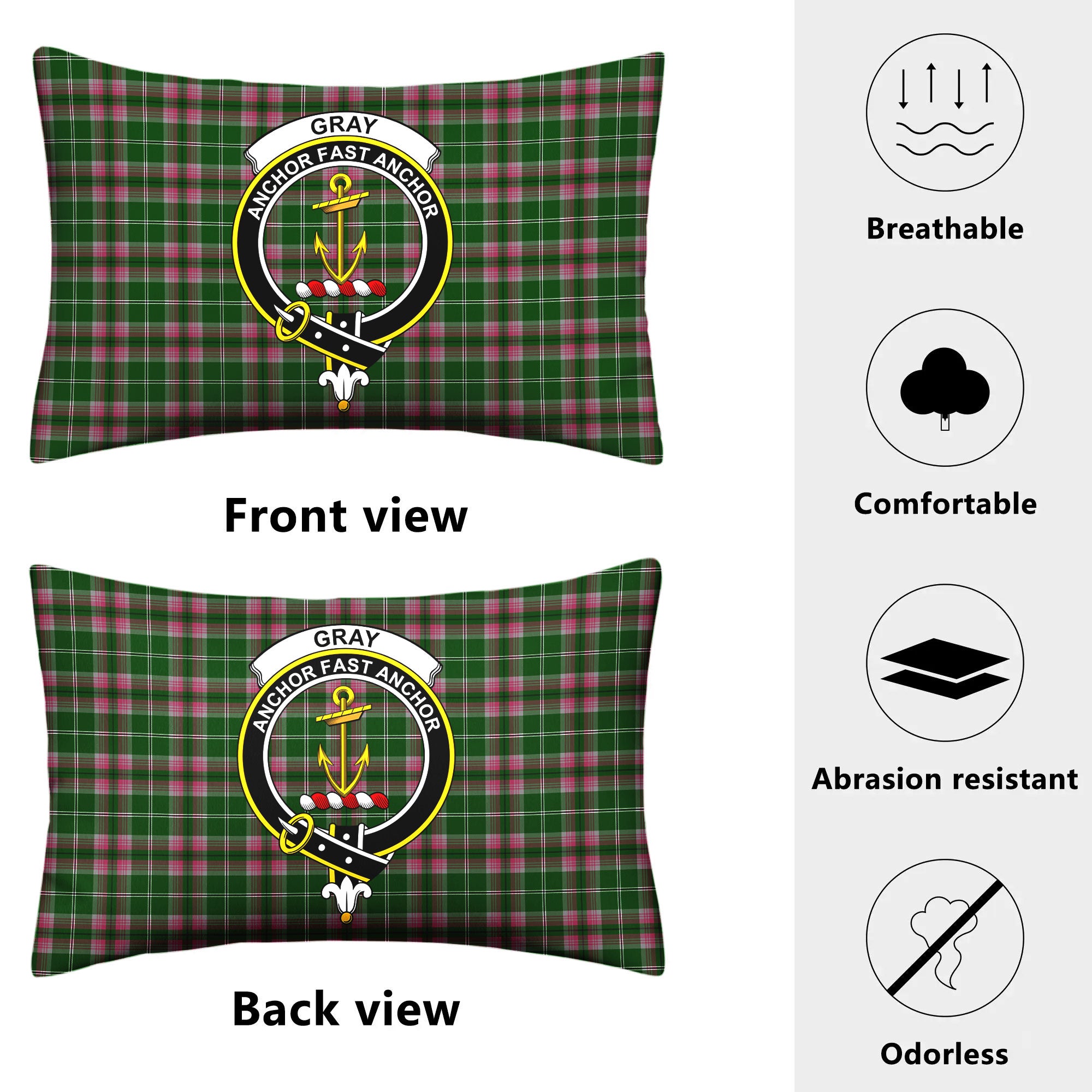 Gray Hunting Tartan Crest Pillow Cover