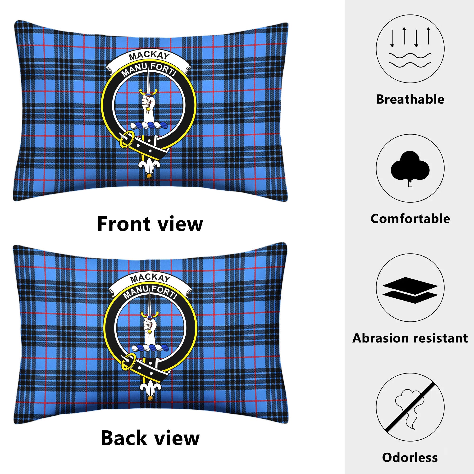 MacKay Blue Tartan Crest Pillow Cover