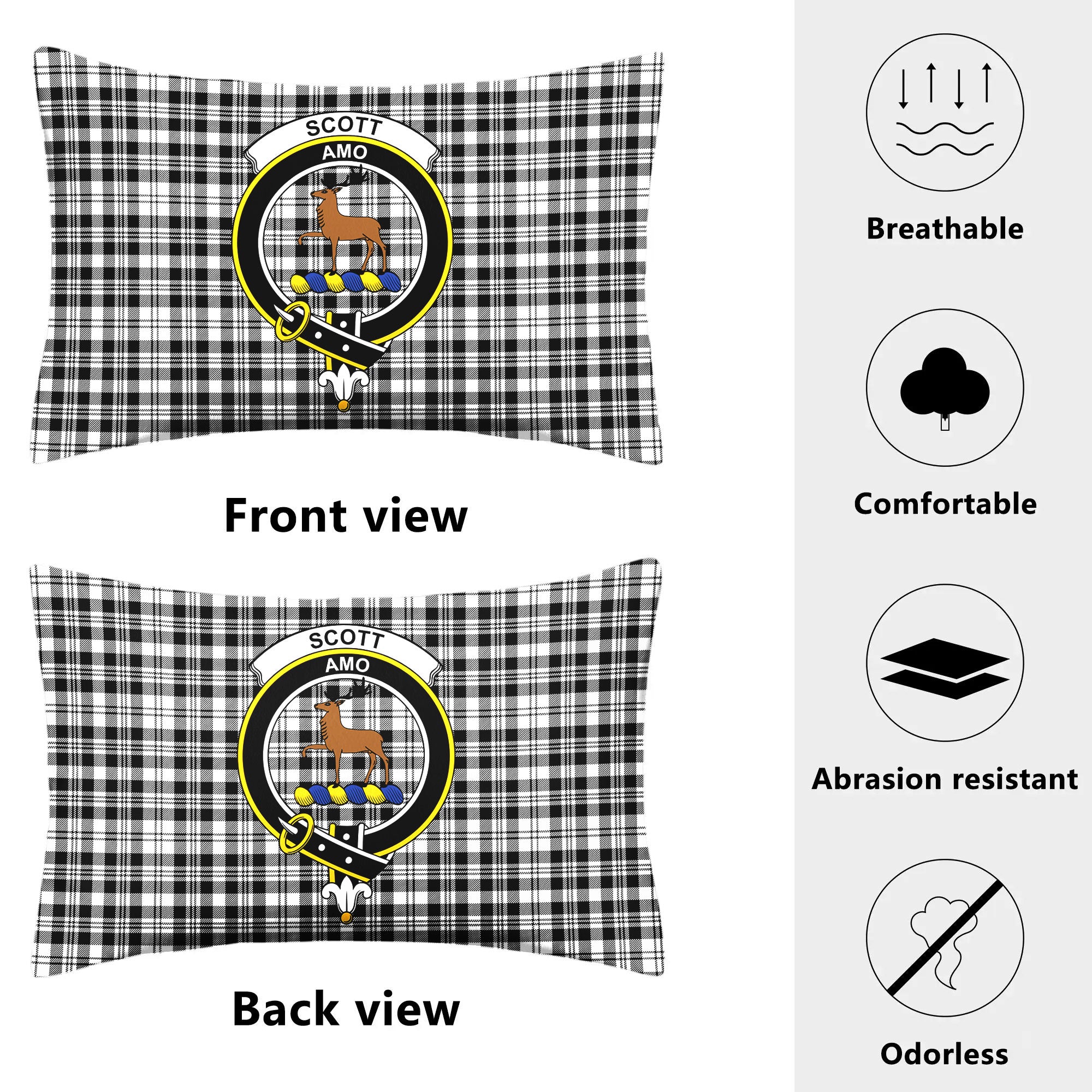 Scott Black & White Modern Tartan Crest Pillow Cover