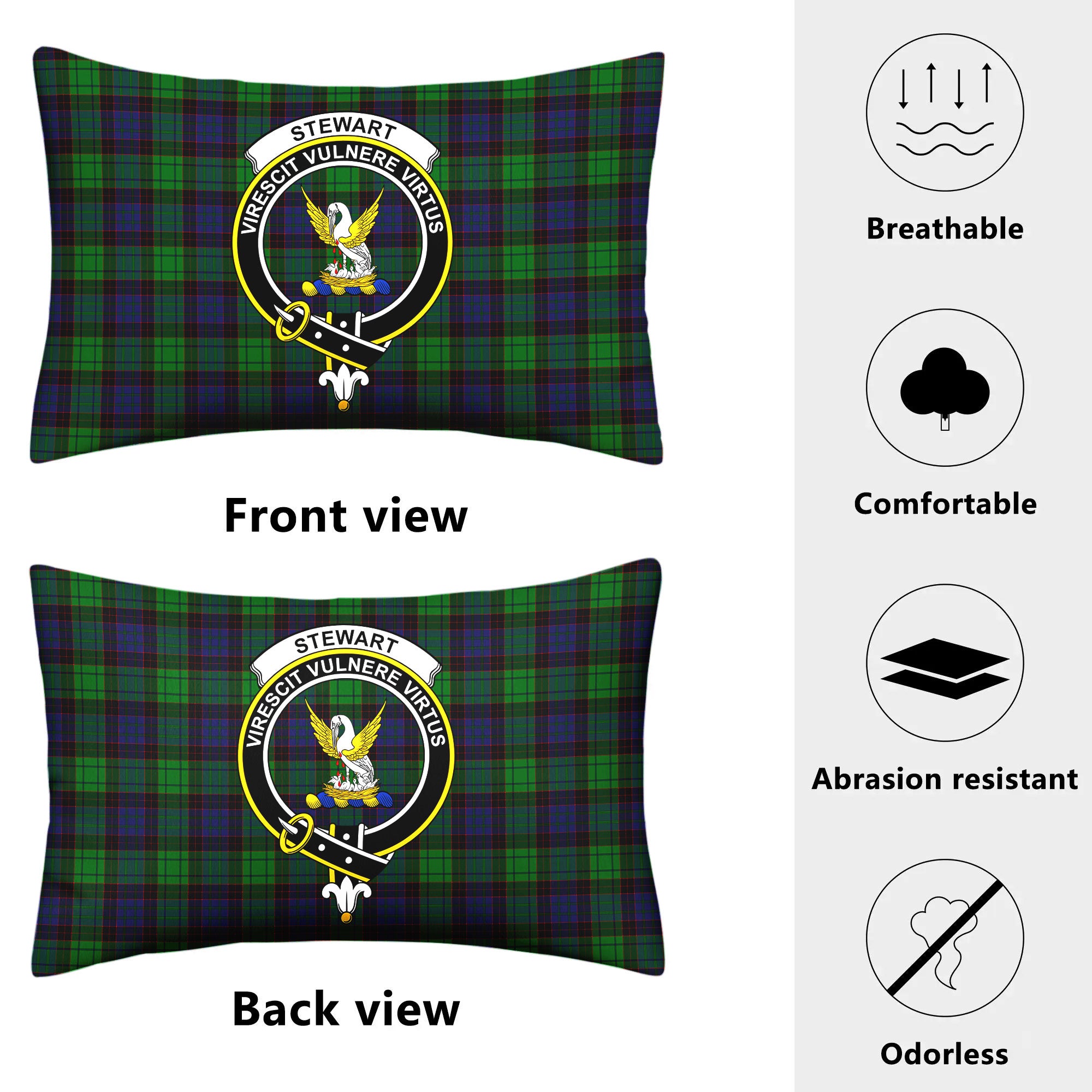 Stewart Old Modern Tartan Crest Pillow Cover