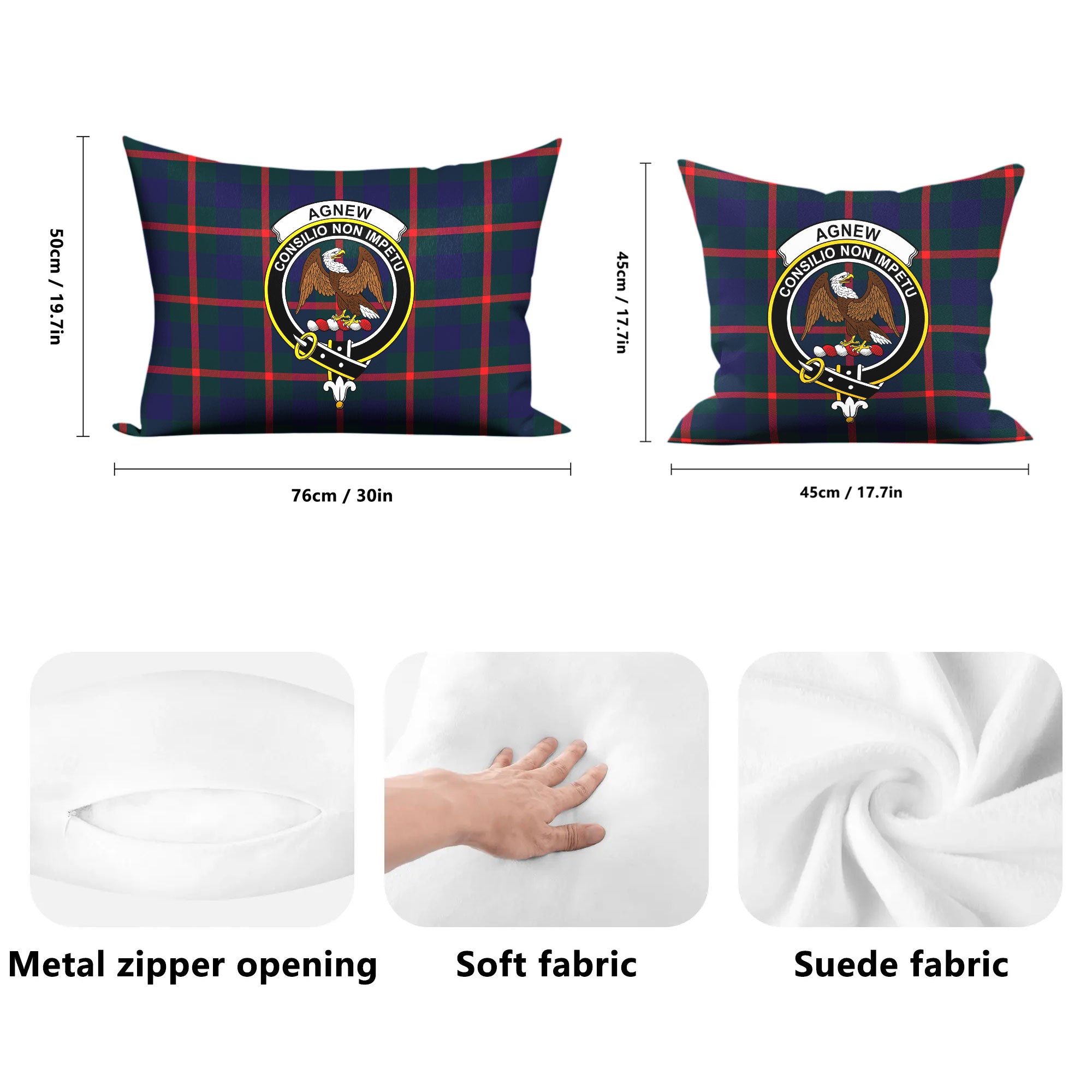 Agnew Modern Tartan Crest Pillow Cover