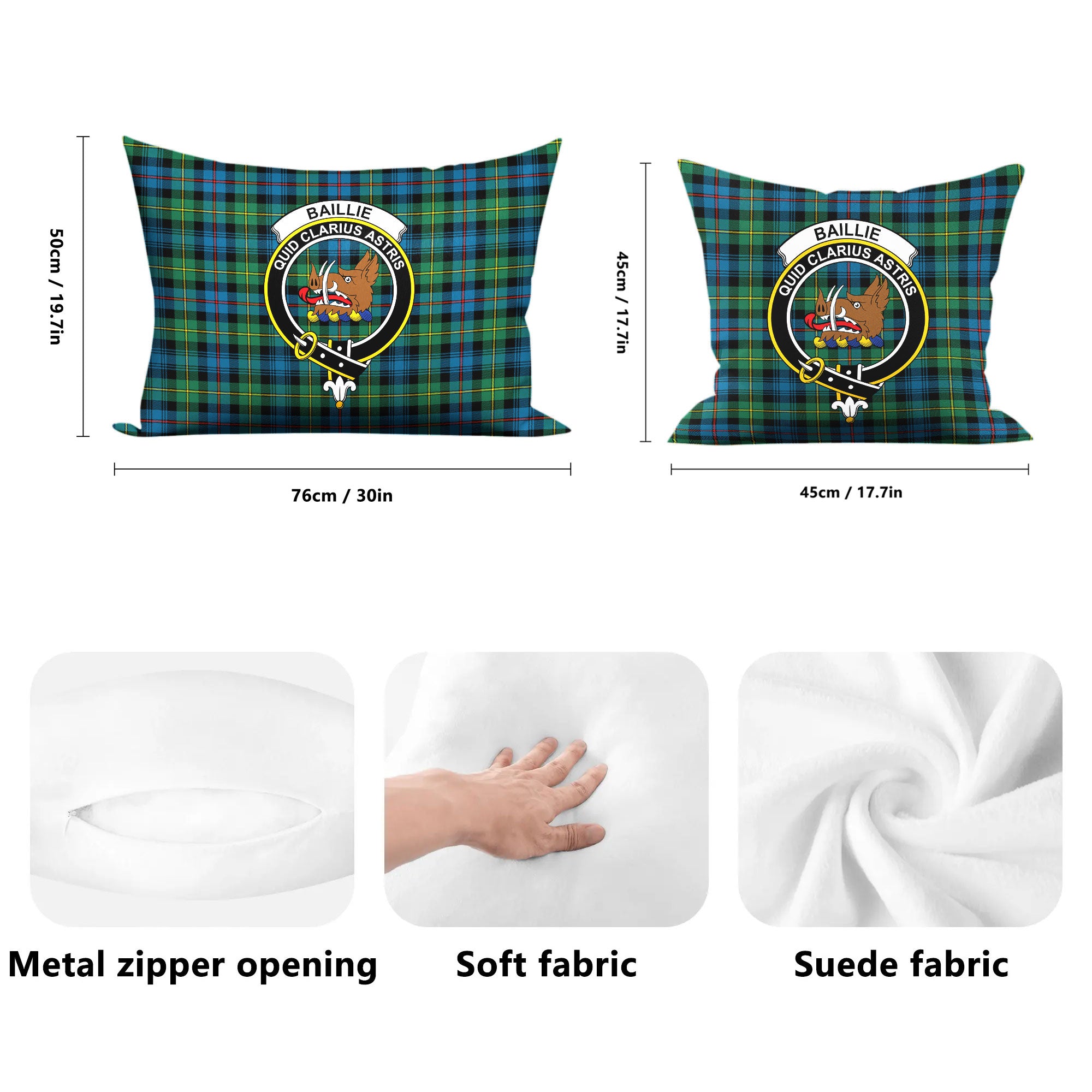 Baillie Ancient Tartan Crest Pillow Cover