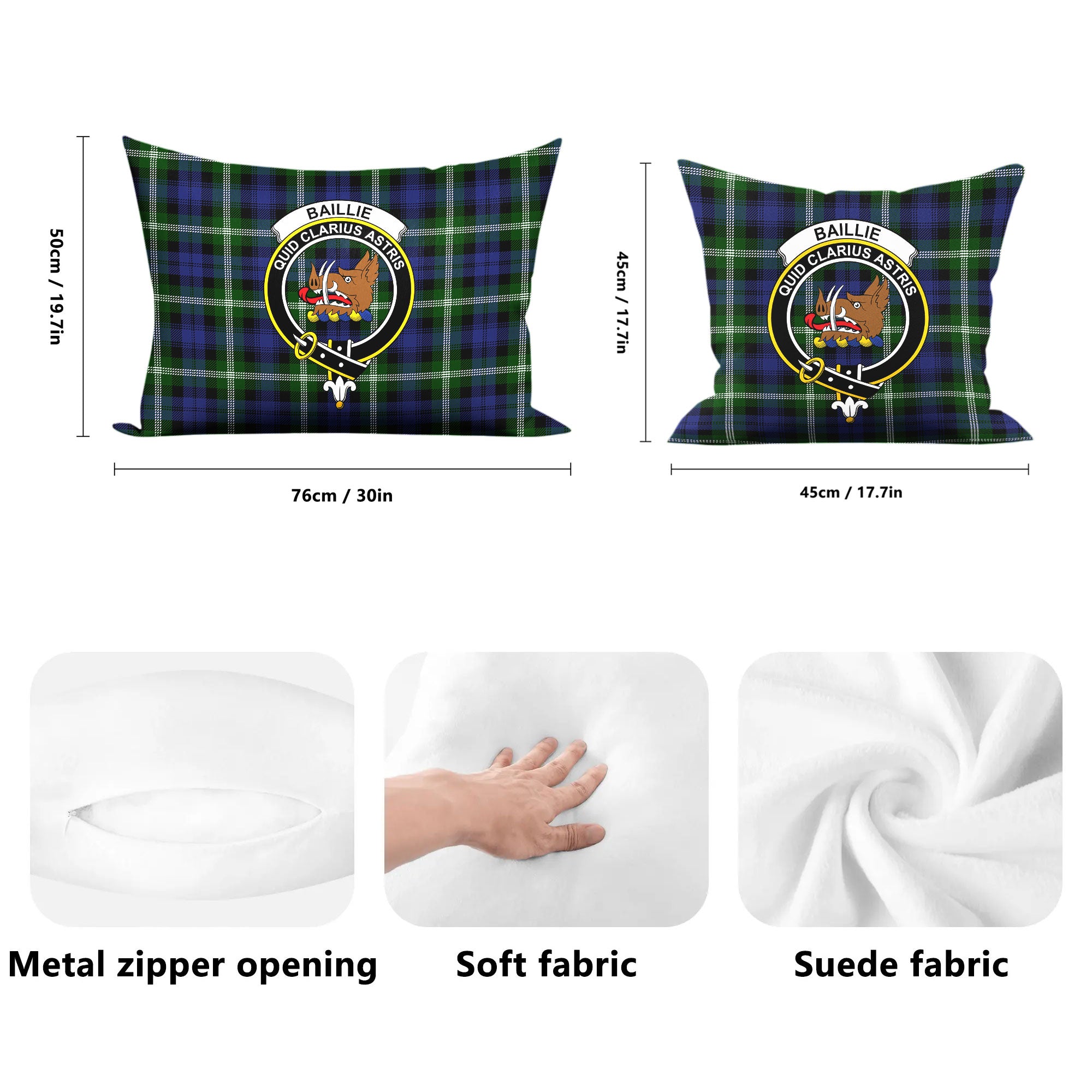 Baillie Modern Tartan Crest Pillow Cover