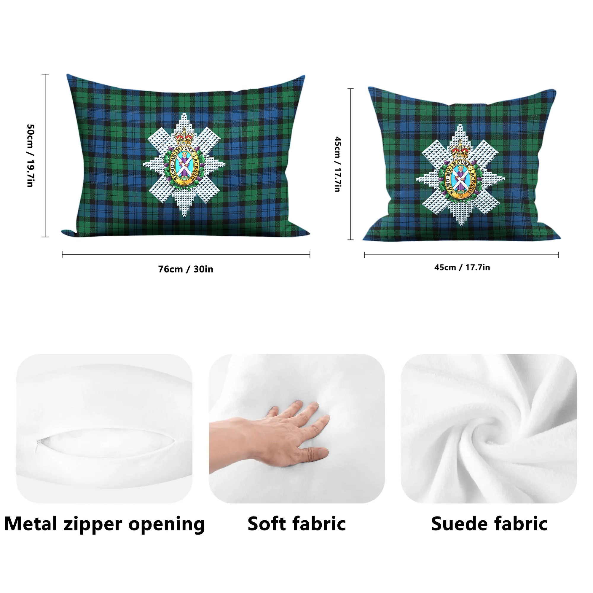 Black Watch Ancient Tartan Crest Pillow Cover