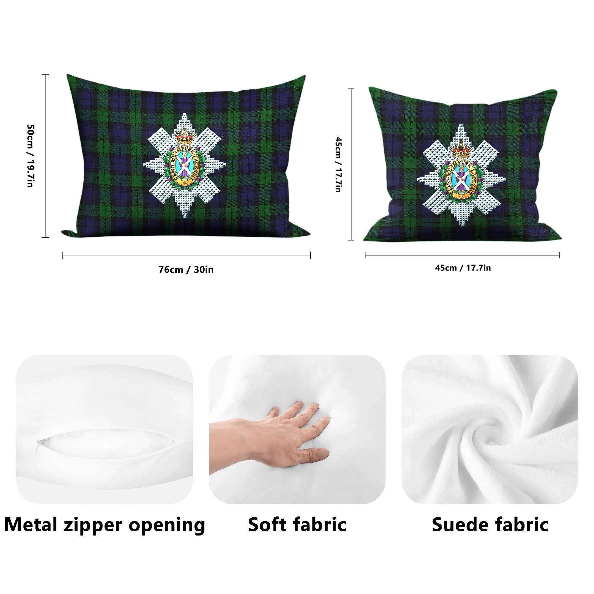 Black Watch Tartan Crest Pillow Cover