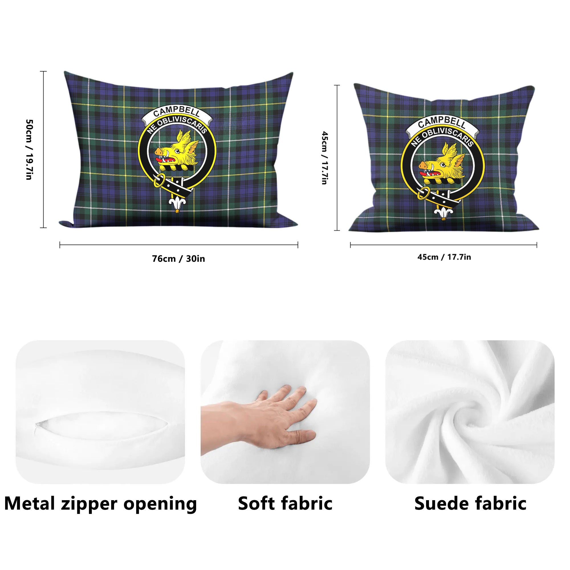 Campbell Argyll Modern Tartan Crest Pillow Cover