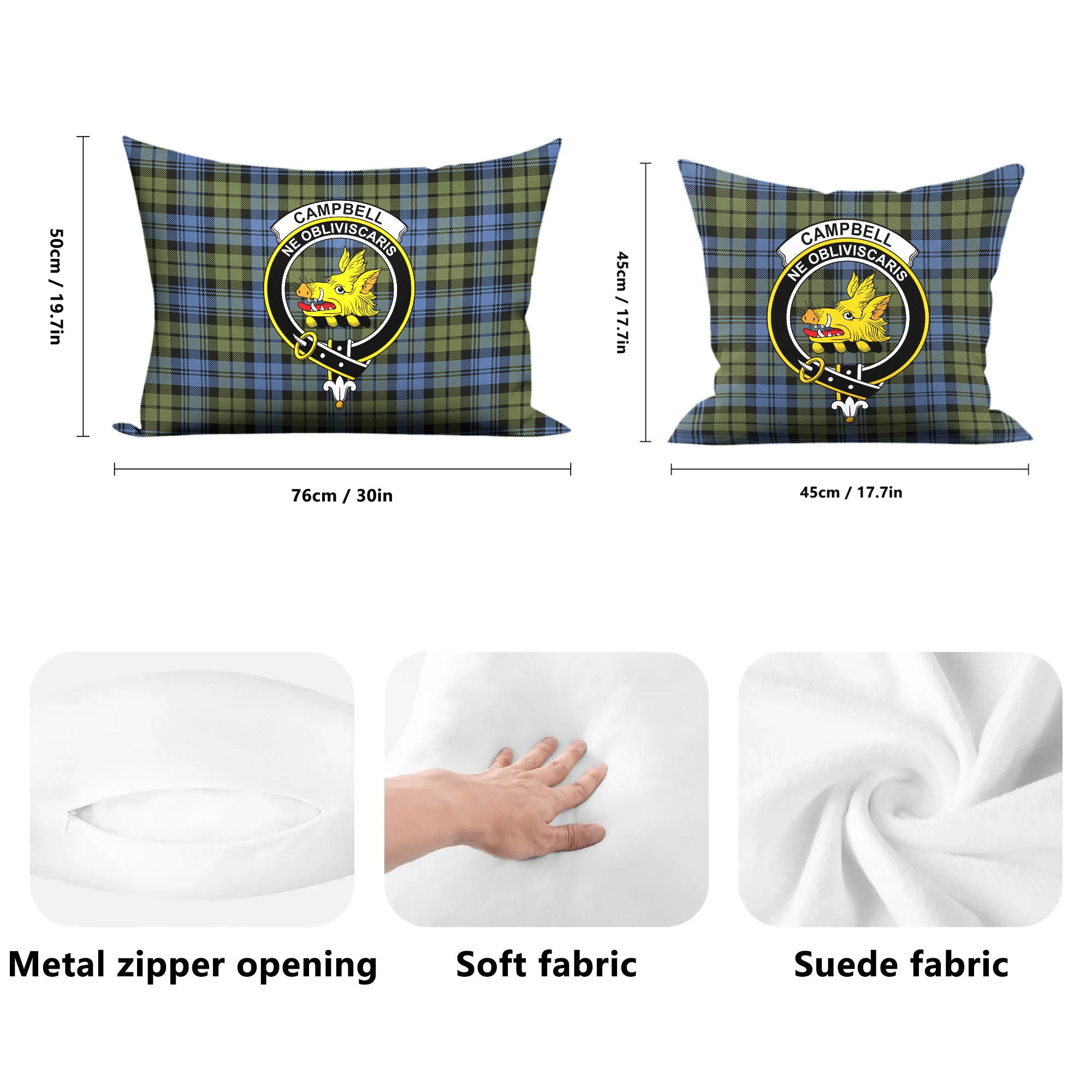 Campbell Faded Tartan Crest Pillow Cover