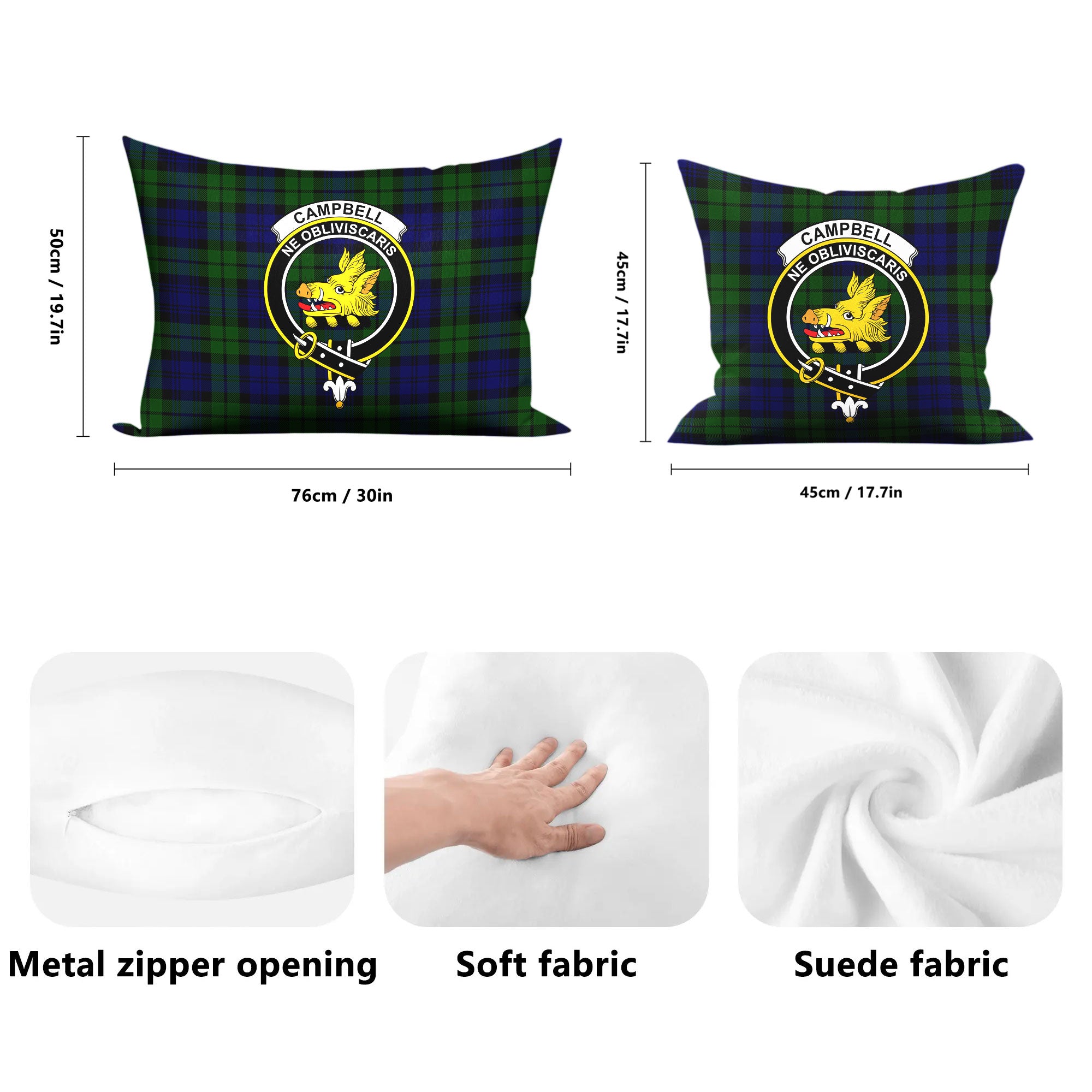 Campbell Modern Tartan Crest Pillow Cover