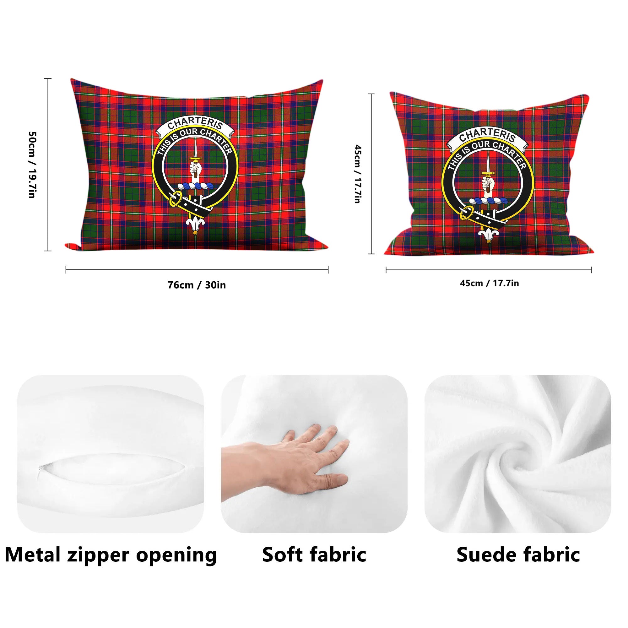 Charteris (Earl of Wemyss) Tartan Crest Pillow Cover