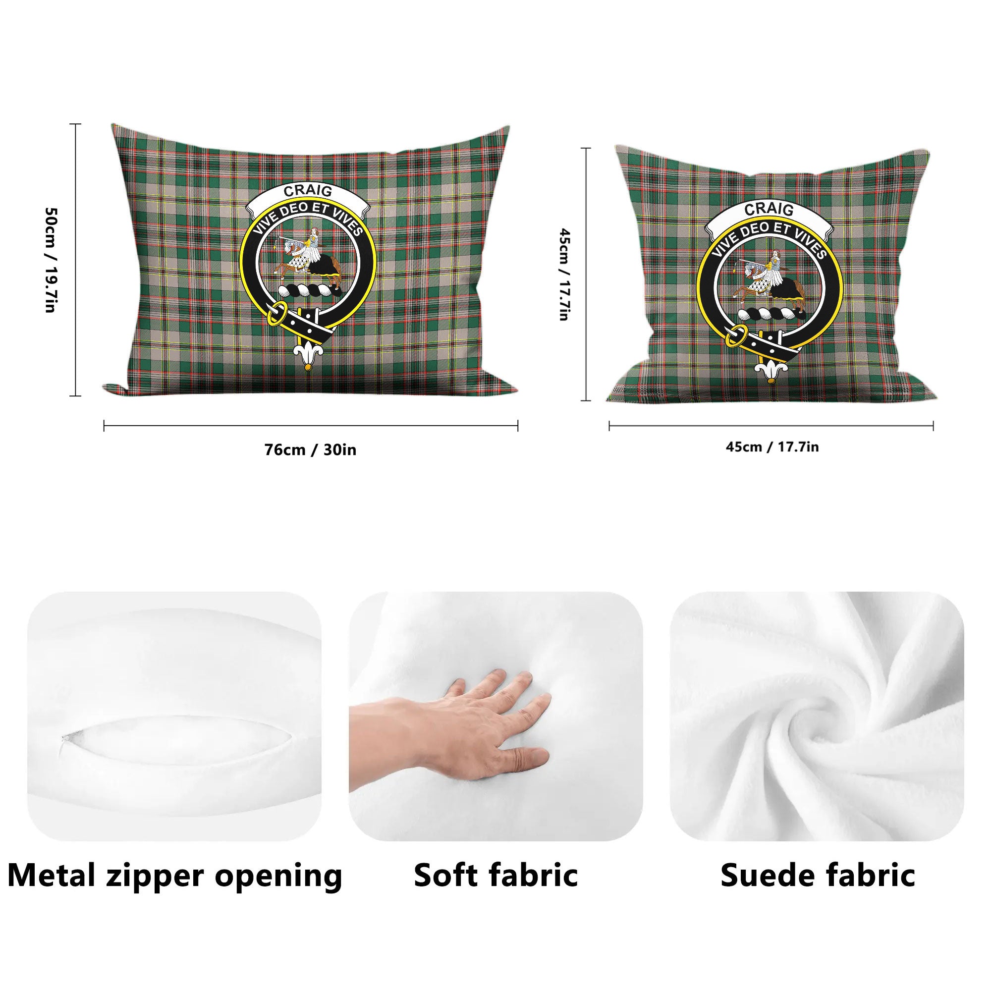 Craig Ancient Tartan Crest Pillow Cover