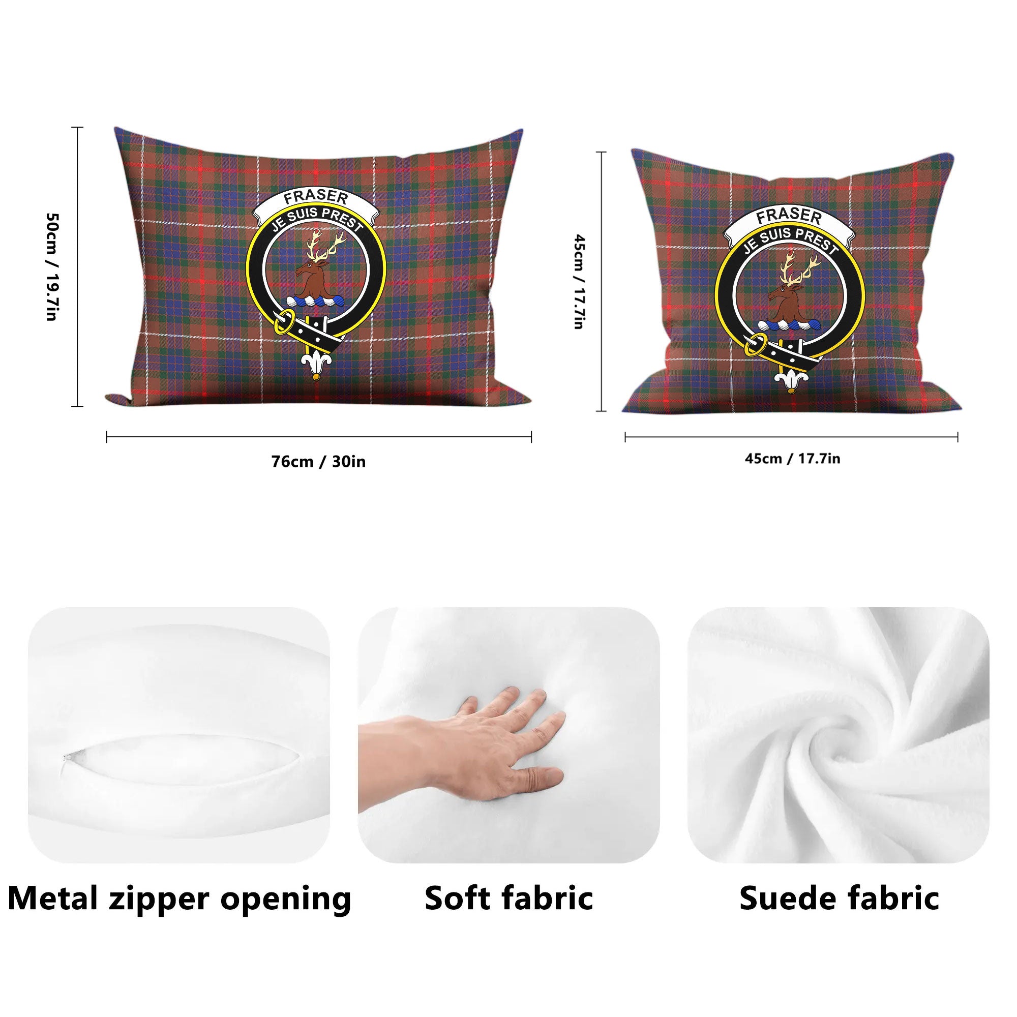 Fraser (of Lovat) Hunting Modern Tartan Crest Pillow Cover