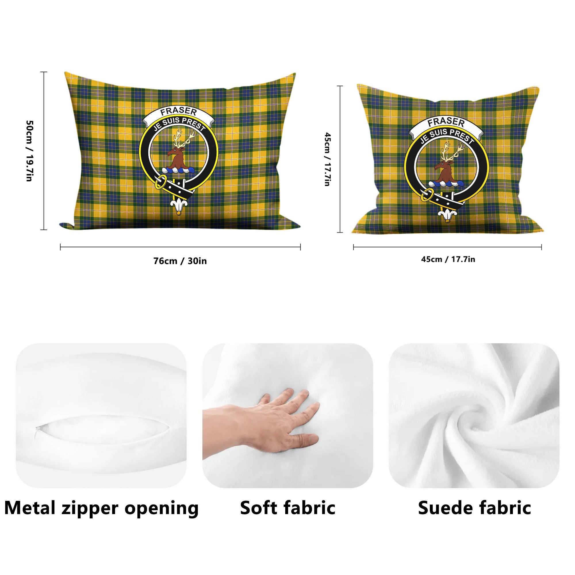 Fraser (of Lovat) Yellow Tartan Crest Pillow Cover